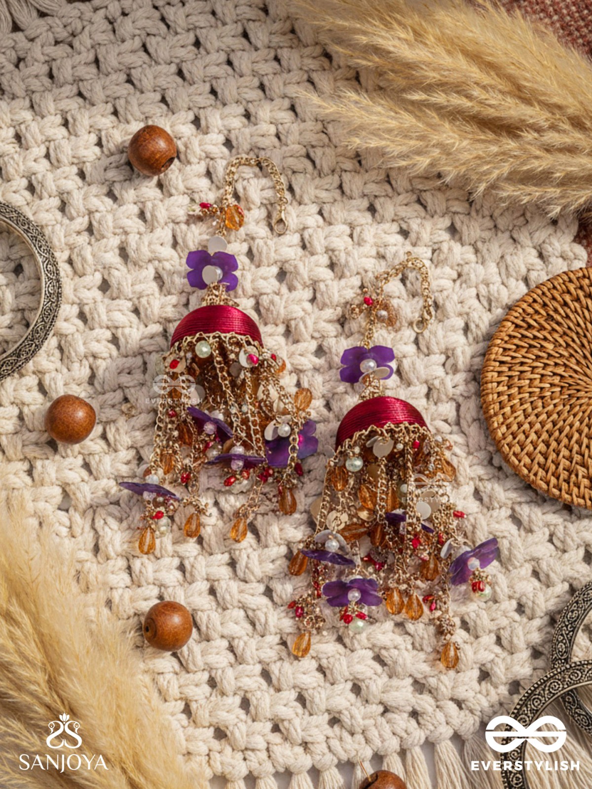 GULRATNA - JEWEL OF ROSES - HANDCRAFTED KALEERAS WITH PURPLE PETALS, PEARLS AND BEADS 