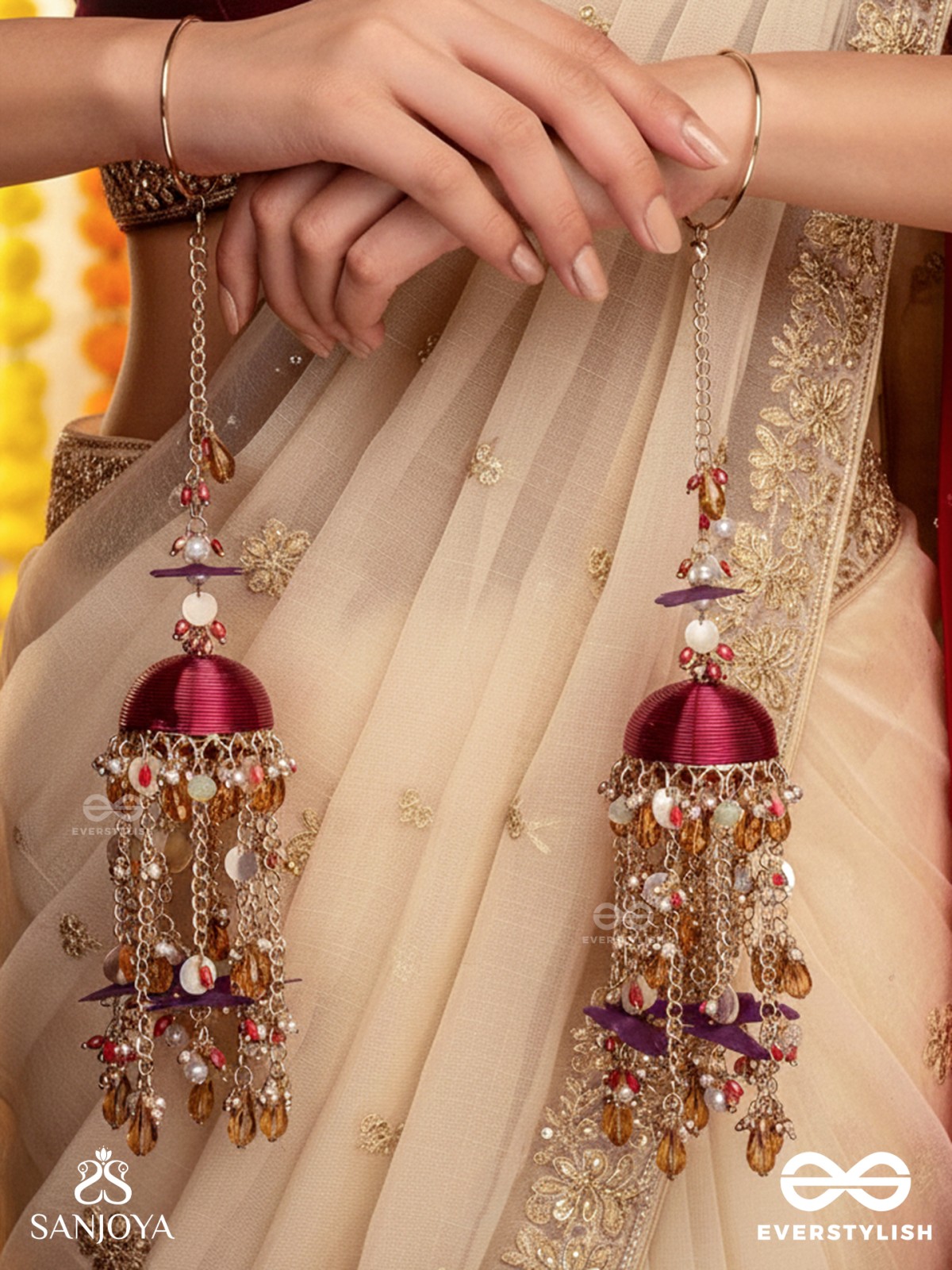 GULRATNA - JEWEL OF ROSES - HANDCRAFTED KALEERAS WITH PURPLE PETALS, PEARLS AND BEADS 