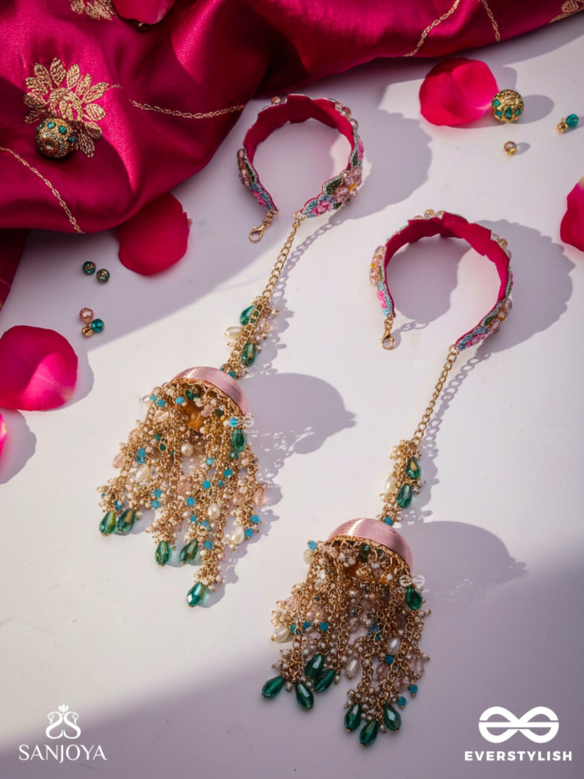 MADHUVRATA - SPRING BLOOM - DELICATE EMBROIDERED KALEERE WITH BANGLES WITH FLORAL MOTIFS, BEADS AND PEARL DROPS