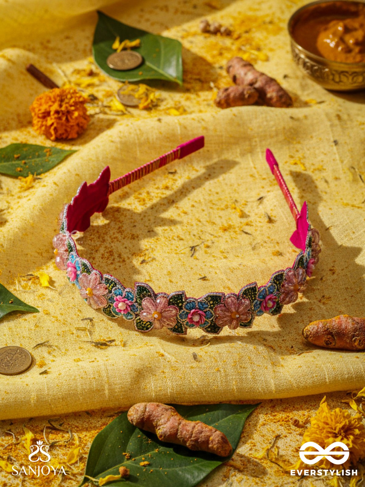 MADHUVRATA - SPRING BLOOM - DELICATE EMBROIDERED HAIR ACCESSORY WITH FLORAL MOTIFS AND BEADS