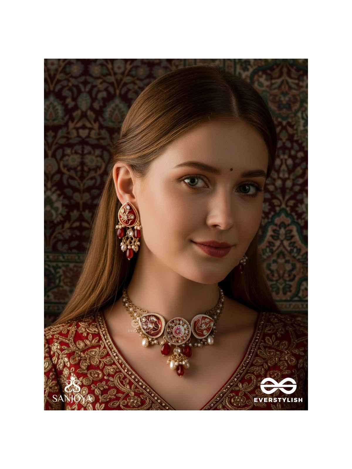 ARUNAMUKHI- FACE OF THE RED SUN - HANDMADE KUNDAN SET WITH NECKLACE AND EARRINGS 