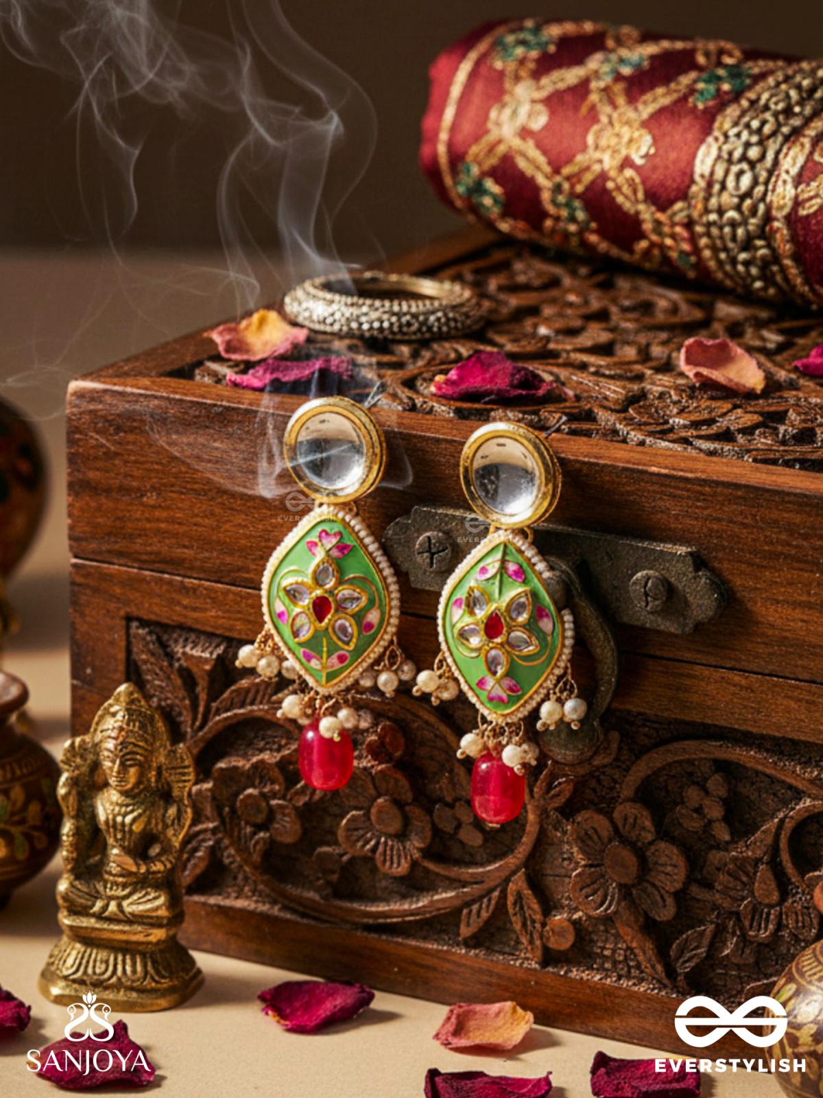 TARUNYA - YOUTHFUL CHARM - ELEGANT KUNDAN EARRINGS WITH ENAMEL ACCENTS AND COLORFUL BEADS