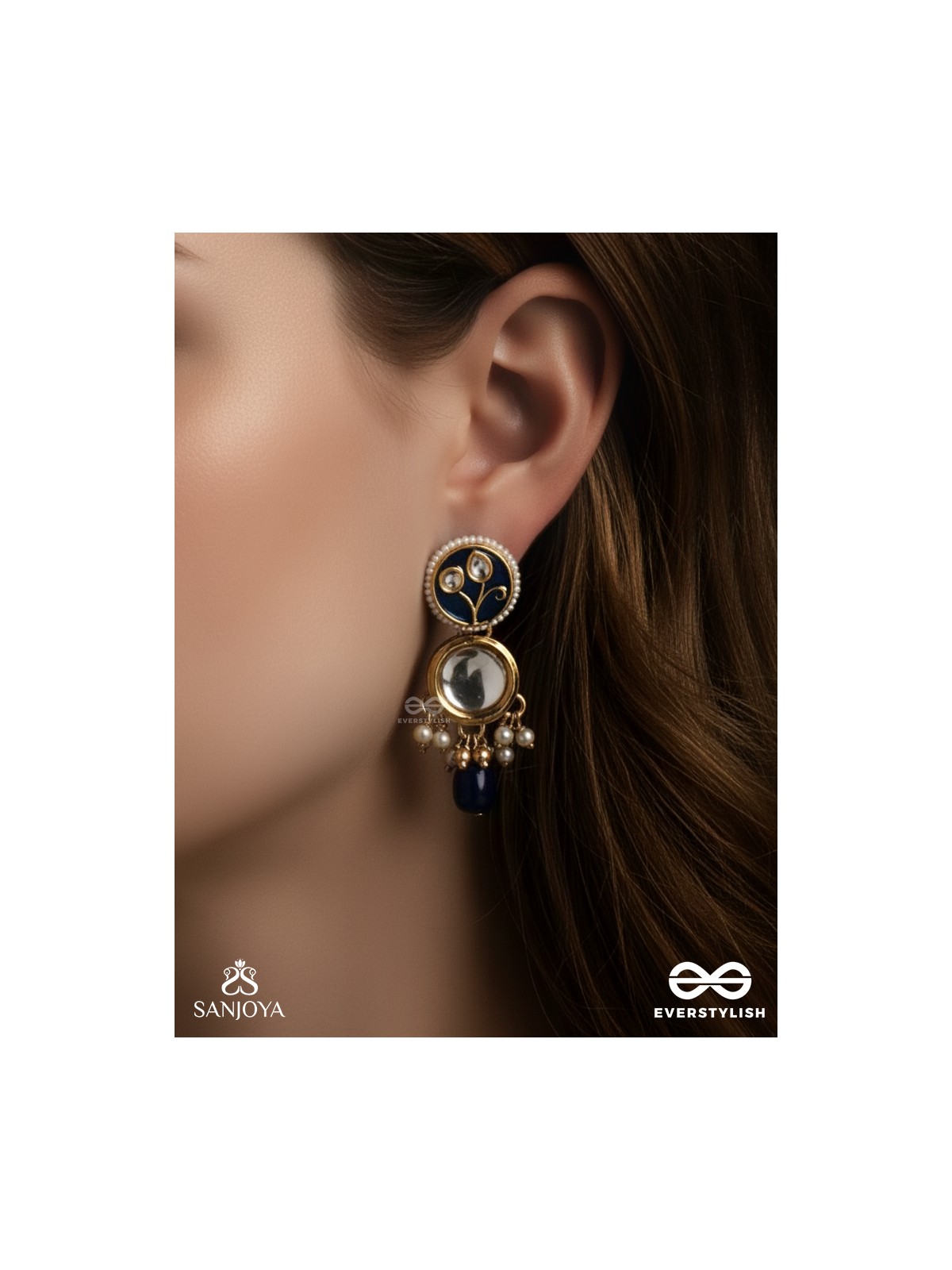 SHITALA - COOL AND CALM- KUNDAN, BLUE STONES, AND PEARLS HANDMADE EARRINGS