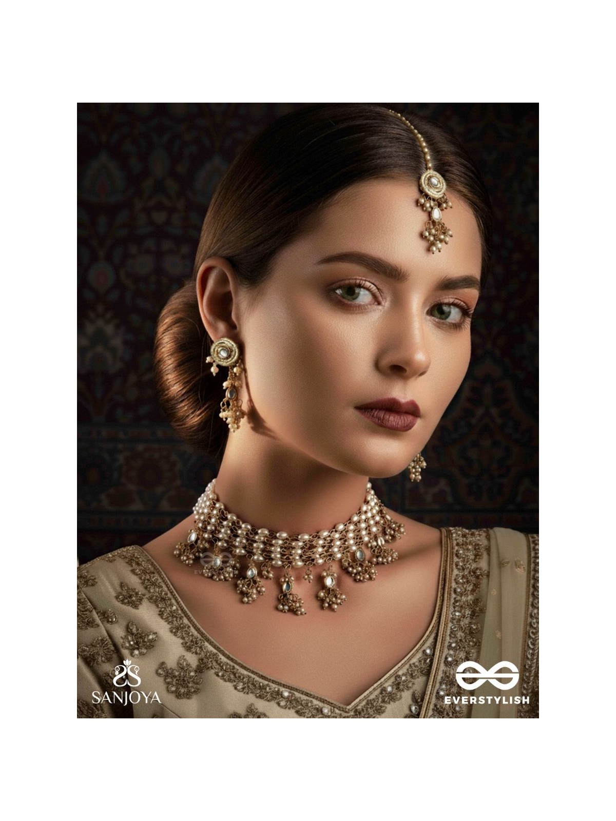 HIRANYA - GOLDEN GRACE -  HANDMADE KUNDAN SET WITH NECKLACE, EARRINGS AND MAANGTIKA