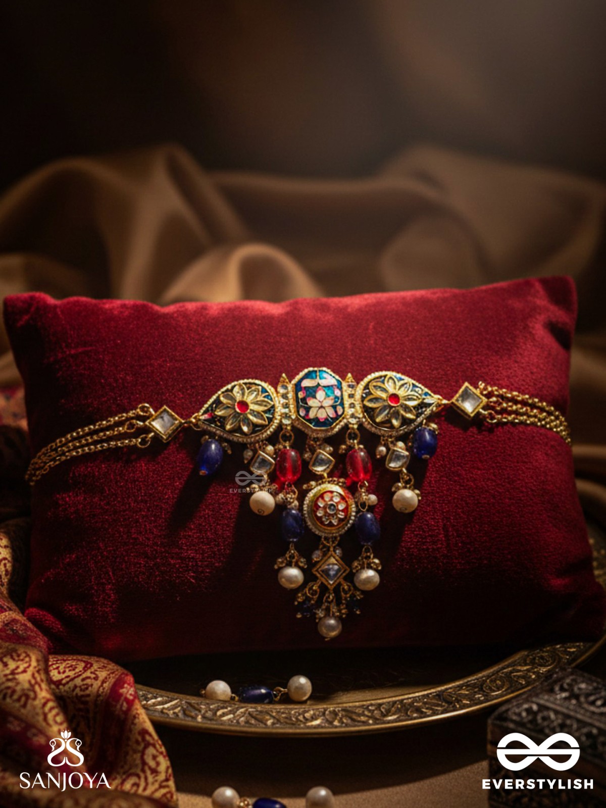 SANDHYARAGA - EVENING HUES - EXQUISITE KUNDAN NECKLACE WITH ENAMELLING AND GEM DROPS