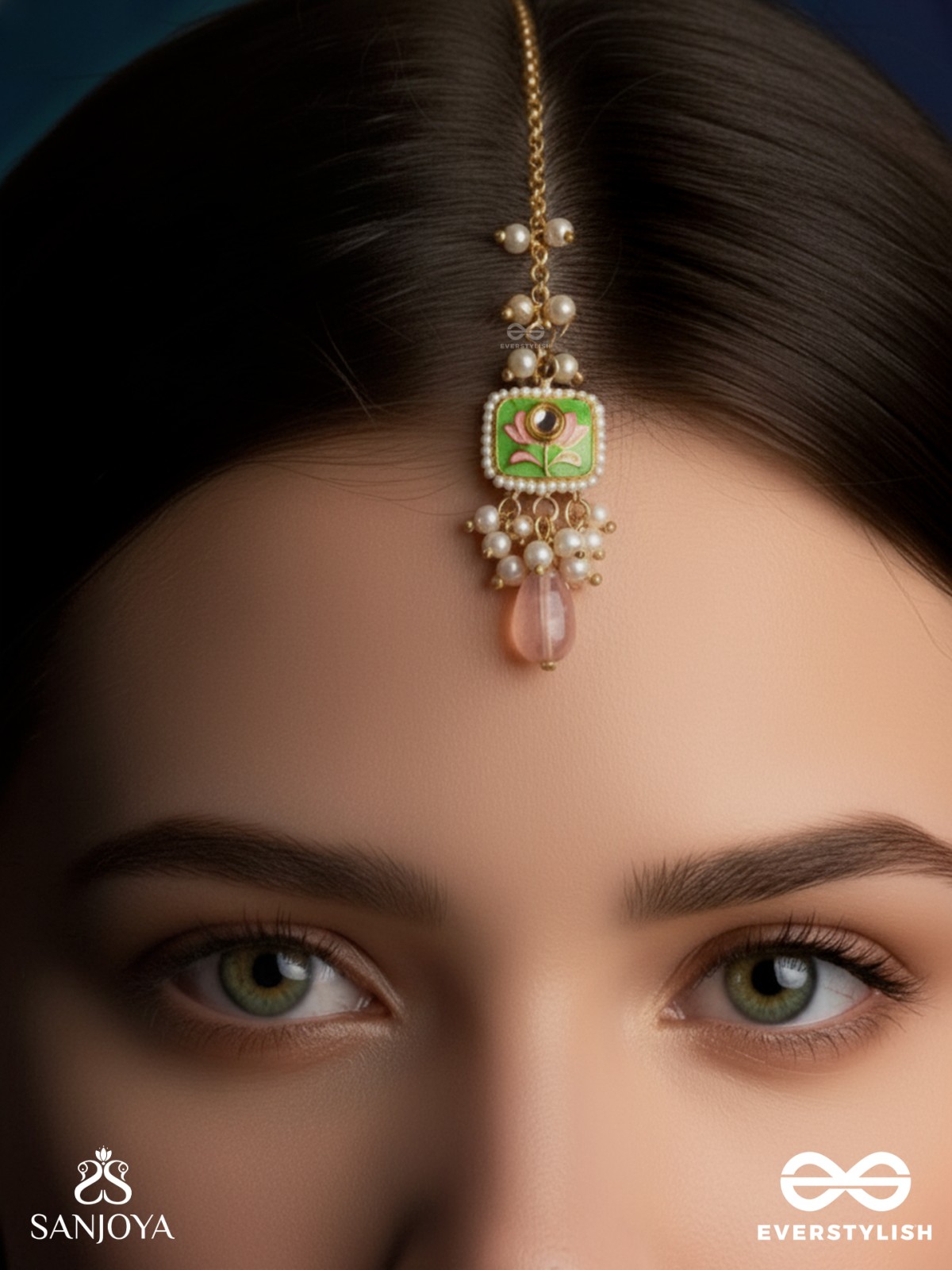 MRINALIKA - LOTUS PETAL - GRACEFUL ENAMELLED HANDCRAFTED KUNDAN MAANGTIKA WITH SOFT PASTEL GEMSTONES