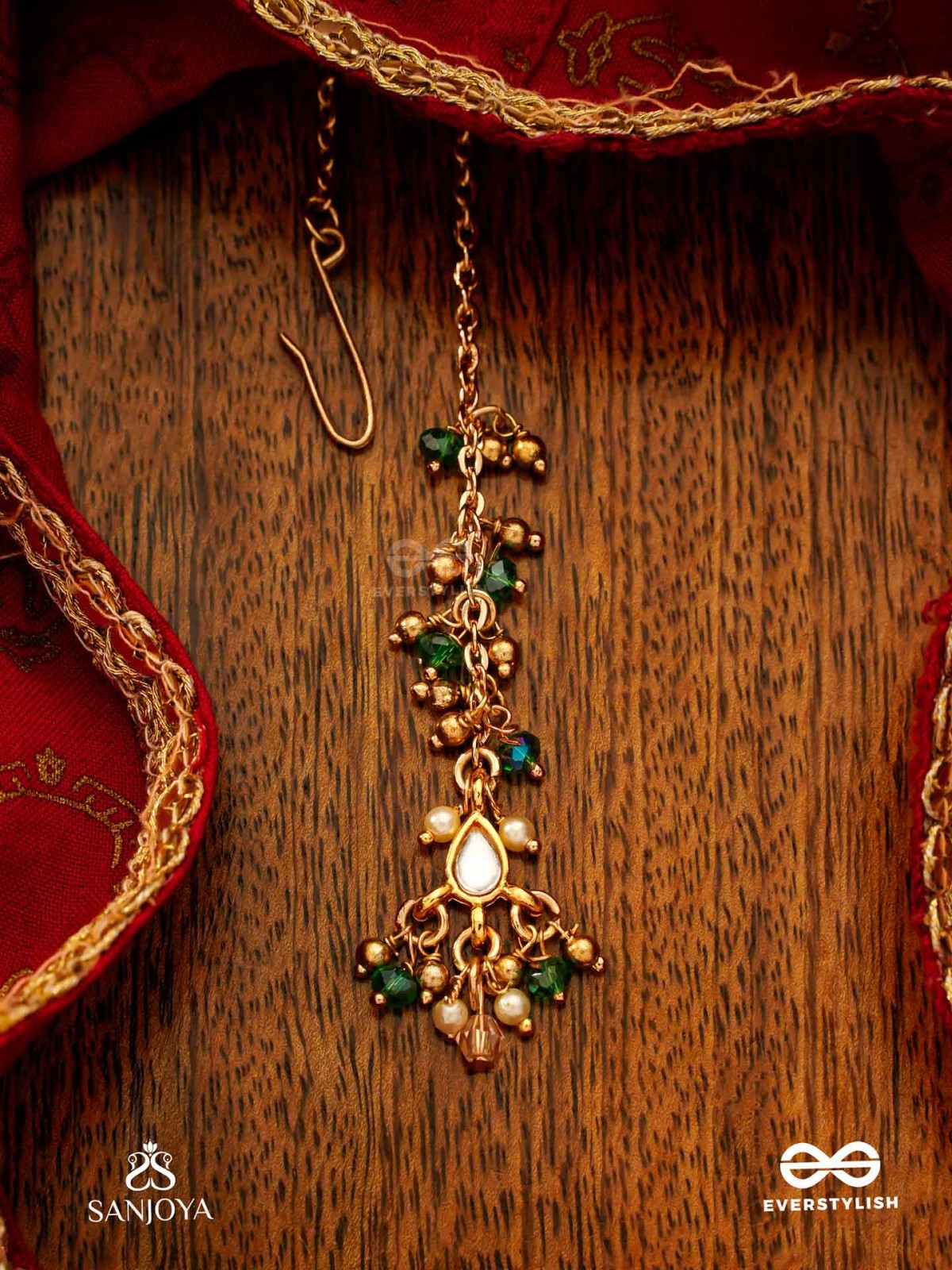 VARSHALEKHA - RAINFALL STROKES - ROYAL HERITAGE MULTI-STRAND KUNDAN MAANGTIKA WITH PEARL STRINGS AND POLKI DROPS