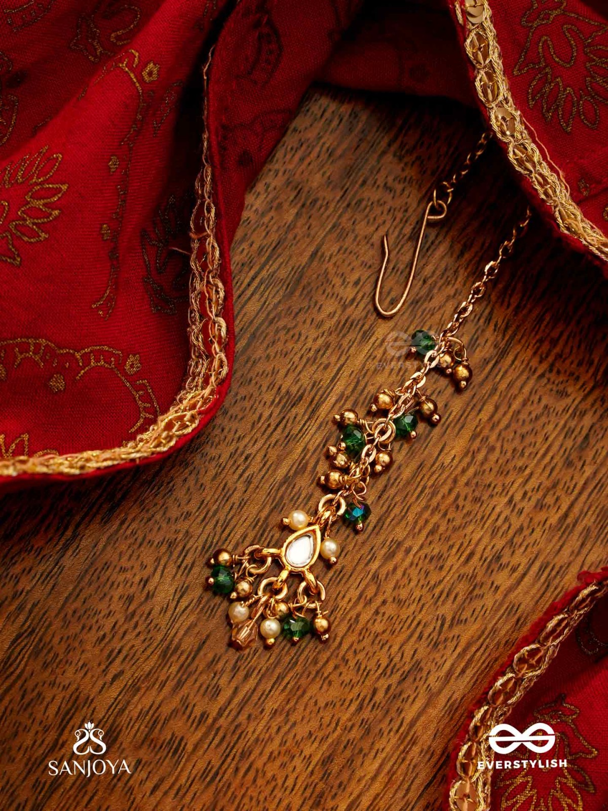 VARSHALEKHA - RAINFALL STROKES - ROYAL HERITAGE MULTI-STRAND KUNDAN MAANGTIKA WITH PEARL STRINGS AND POLKI DROPS