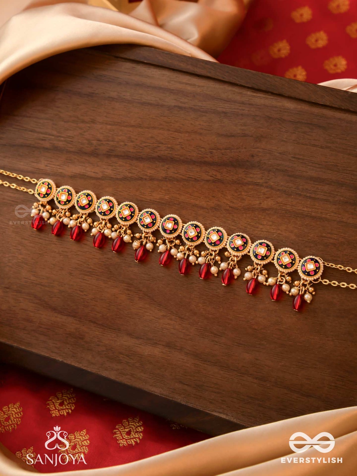 RUDRARAGA - MELODY OF RED - INTRICATE KUNDAN CHOKER WITH RUBY BEADS AND GOLDEN DETAILS
