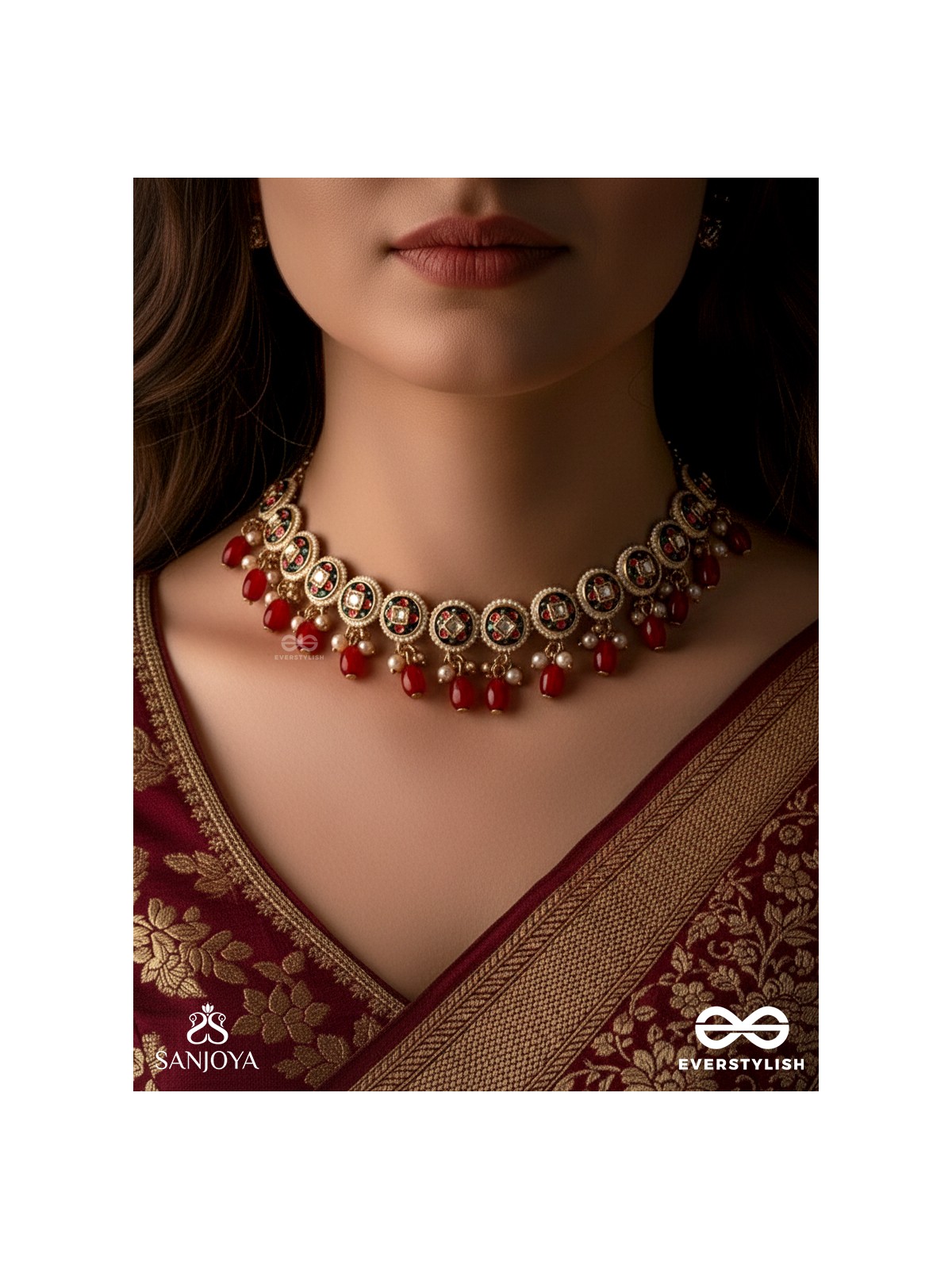 RUDRARAGA - MELODY OF RED - INTRICATE KUNDAN CHOKER WITH RUBY BEADS AND GOLDEN DETAILS