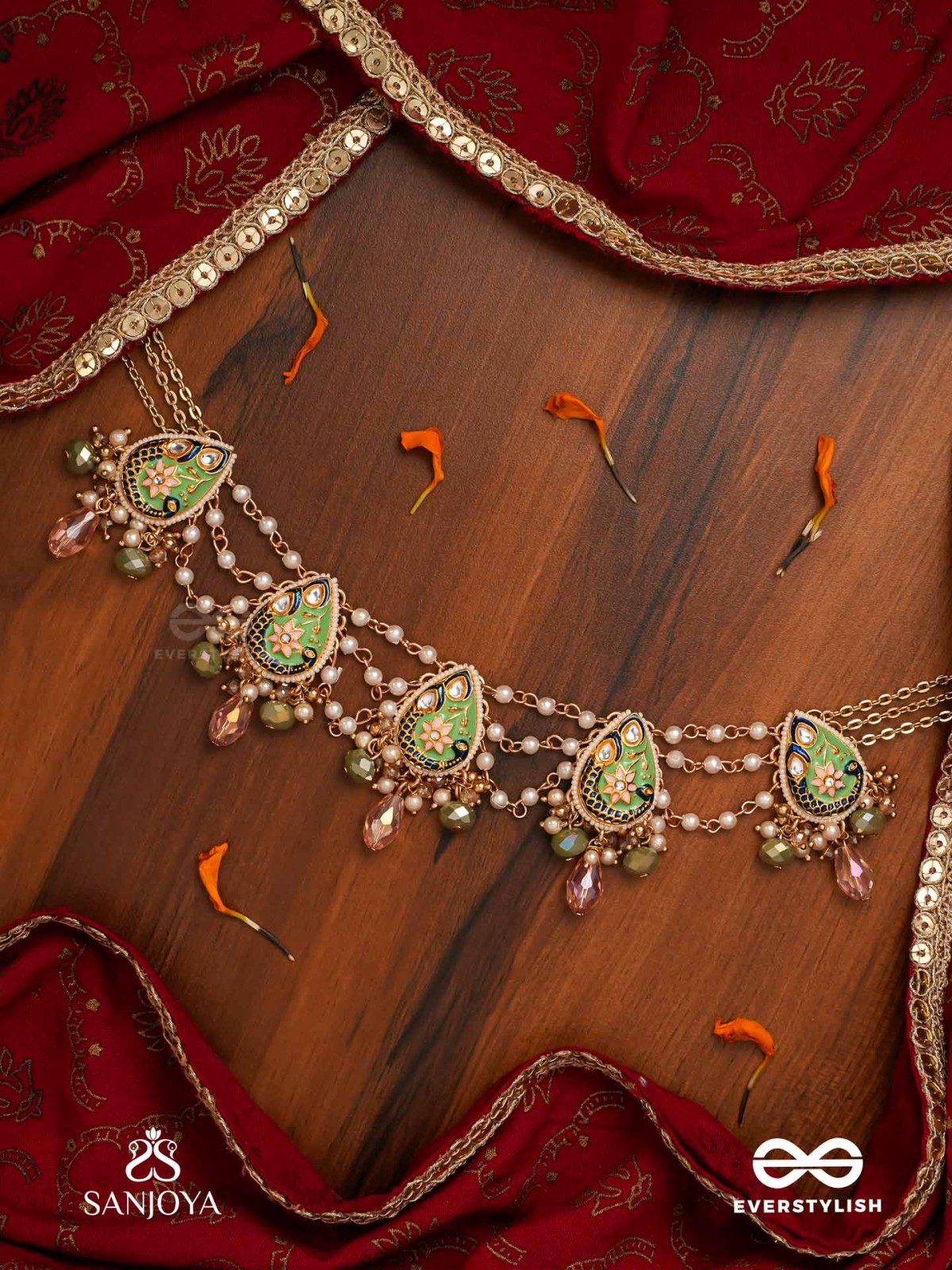 MADHURIMA - SWEET ELEGANCE - HANDCRAFTED HERITAGE KUNDAN CHOKER WITH GOLDEN POLKI AND GEM DROPS