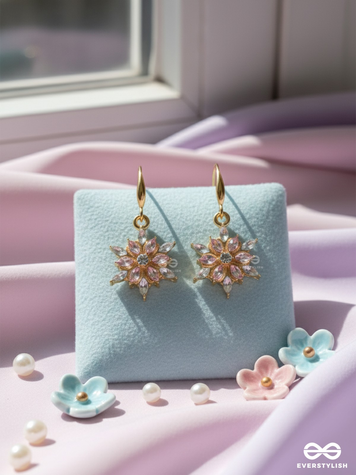 BLOSSOM GLIMMER - DELICATE FLORAL DANGLE EARRINGS