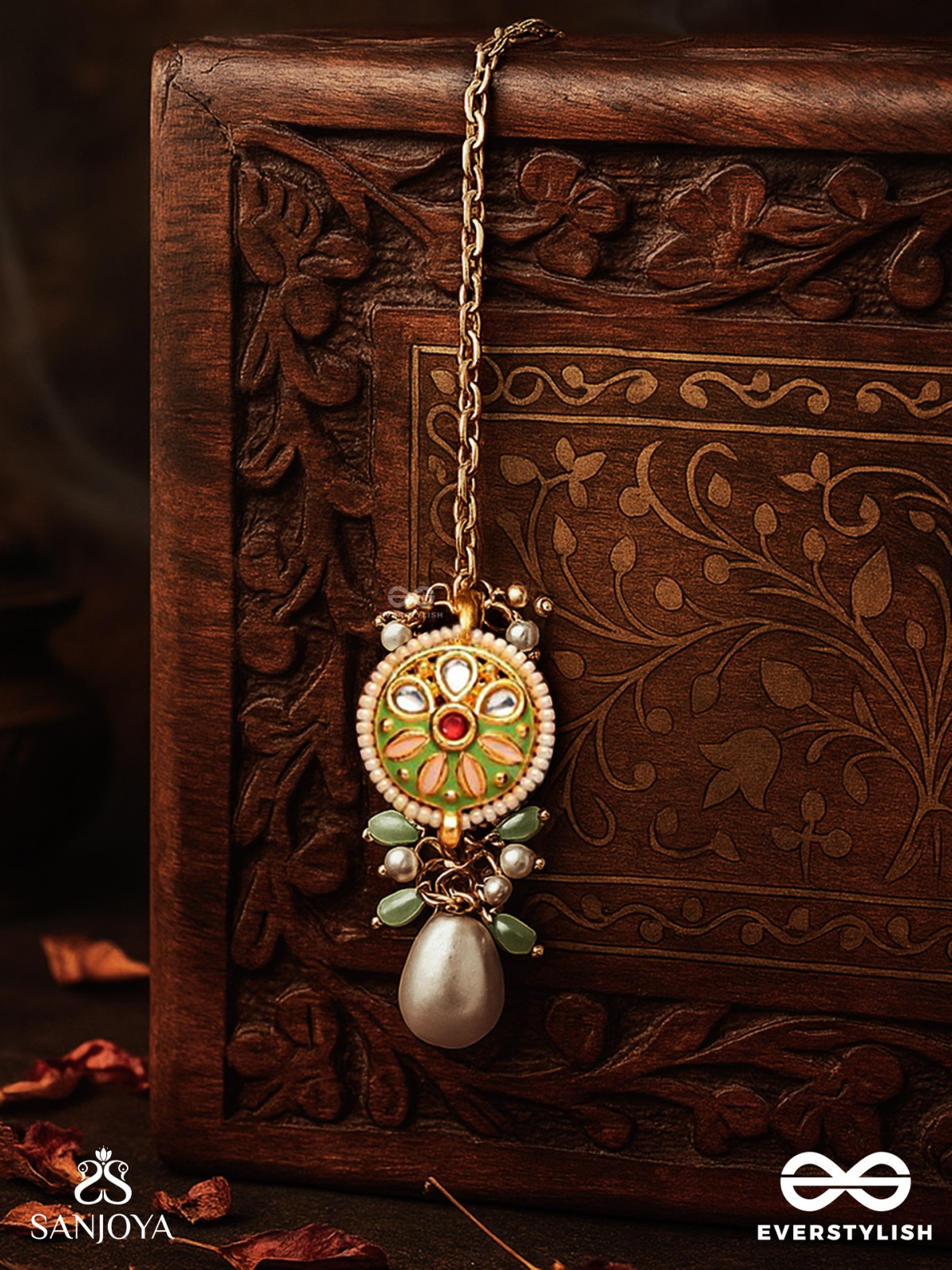 TANVIKA - DELICATE BEAUTY- DELICATE ENAMELLED MAANGTIKA WITH PEARLS AND BEADS
