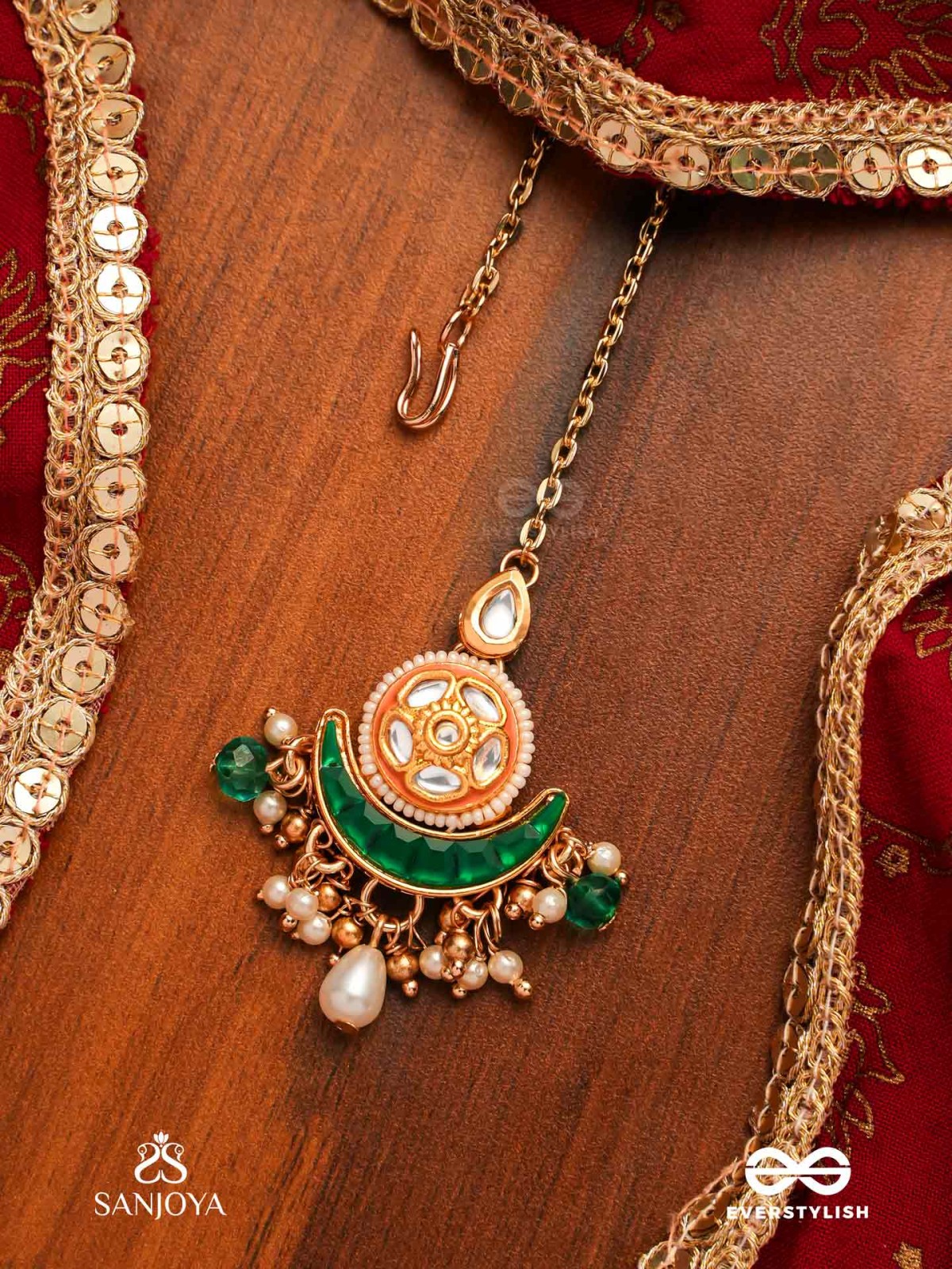 SOMALEKHA - MOON’S TRACE- MODERN YET TRADITIONAL KUNDAN MAANGTIKA WITH LUSTROUS PEARLS AND BEADS