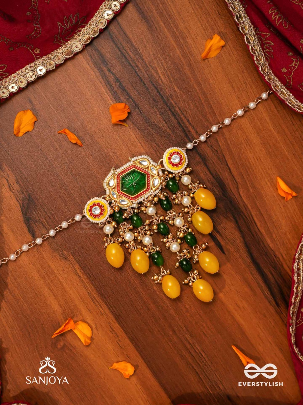 PITAMBRINI - ADORNED IN YELLOW- KUNDAN HANDCRAFTED NECKPIECE WITH PEARLS AND BEADS
