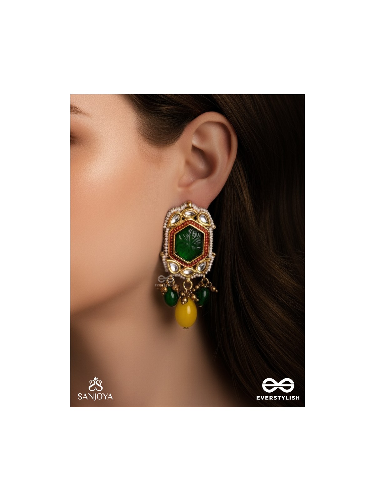 PITAMBRINI - ADORNED IN YELLOW- KUNDAN HANDCRAFTED EARRINGS WITH PEARLS AND BEADS