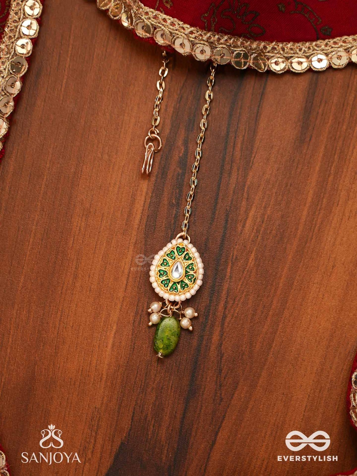 SATRANGIJA - RAINBOW-CLAD- FESTIVE ENAMELLED KUNDAN MAANGTIKA WITH COLORFUL DROPS AND PEARLS