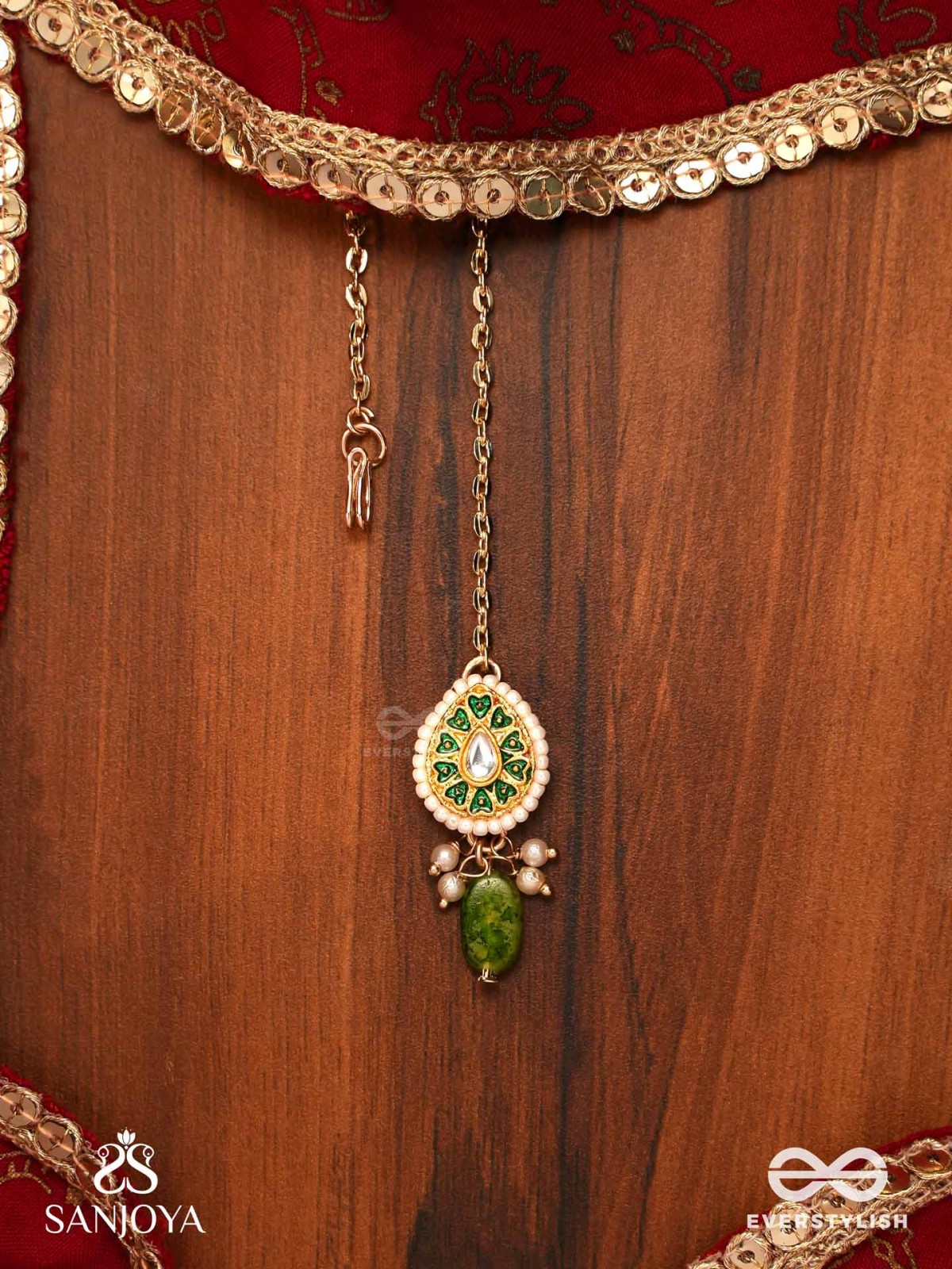 SATRANGIJA - RAINBOW-CLAD- FESTIVE ENAMELLED KUNDAN MAANGTIKA WITH COLORFUL DROPS AND PEARLS