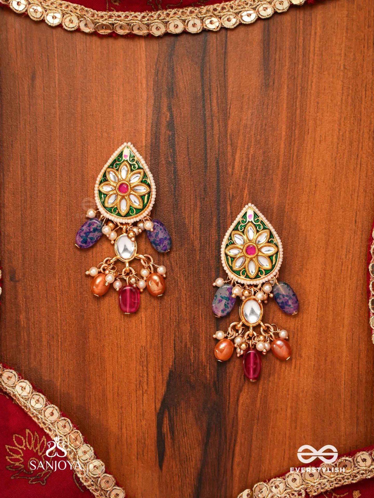 RANGKUSUMA - BLOOM OF COLORS- VIBRANT KUNDAN EARRINGS WITH BEADS, PEARLS AND ENAMELLING