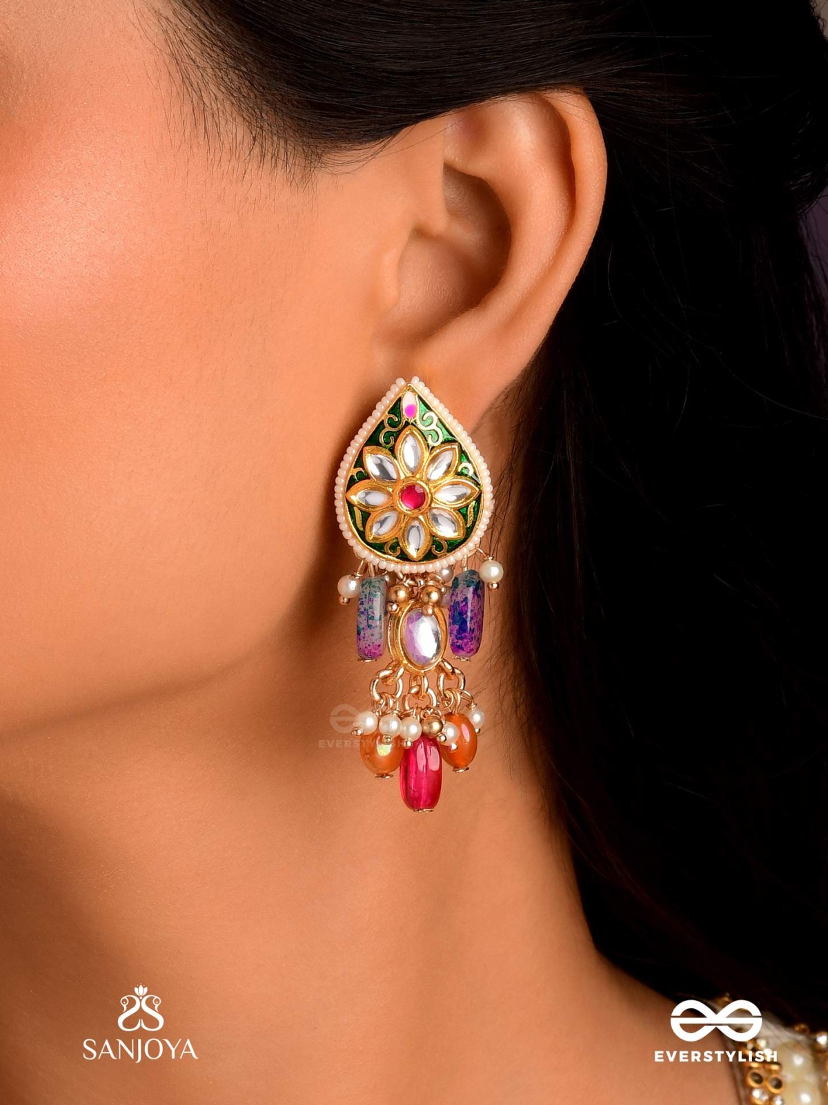 RANGKUSUMA - BLOOM OF COLORS- VIBRANT KUNDAN EARRINGS WITH BEADS, PEARLS AND ENAMELLING