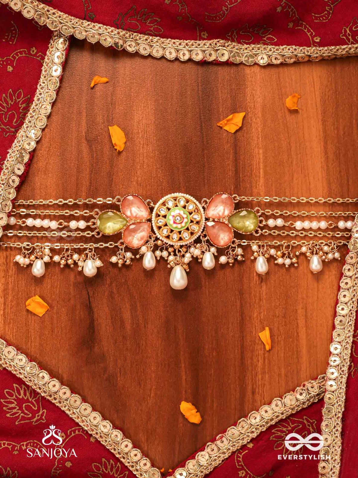 TARUNIMA - FRESHNESS- SIMPLE GRACEFUL CHOKER NECKPIECE WITH GEMSTONES, KUNDAN AND PEARLS