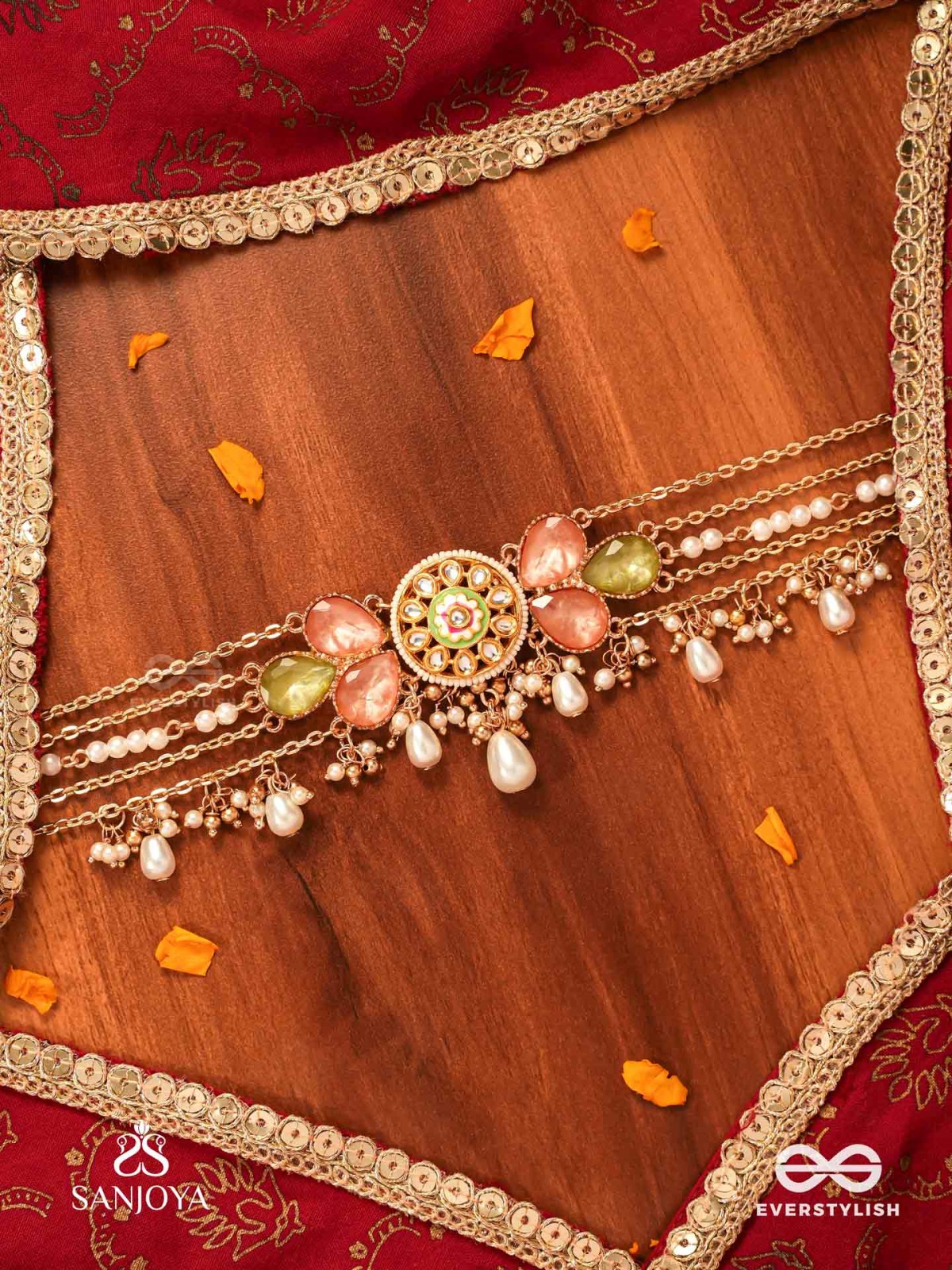 TARUNIMA - FRESHNESS- SIMPLE GRACEFUL CHOKER NECKPIECE WITH GEMSTONES, KUNDAN AND PEARLS