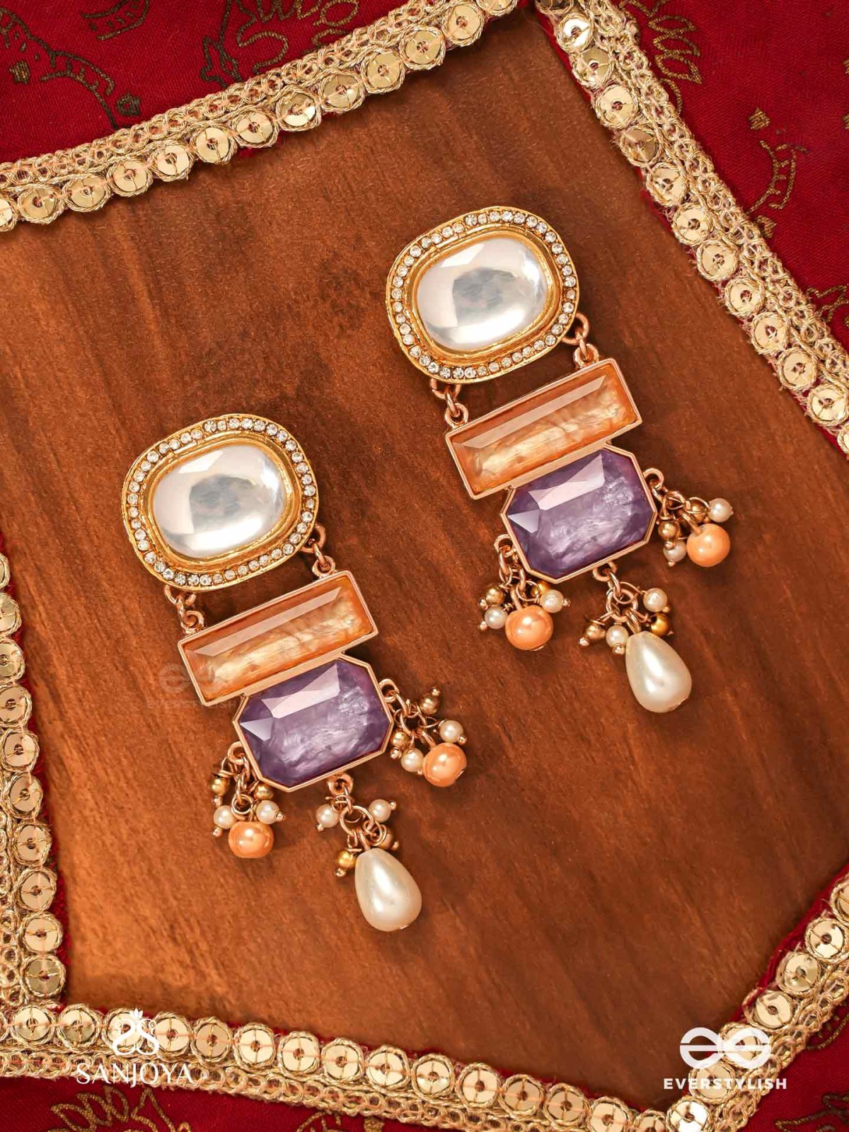 VASUNDHARA - EARTHLY BEAUTY- EARTH-TONED GEMSTONE EARRINGS WITH BEADS, KUNDAN AND PEARLS