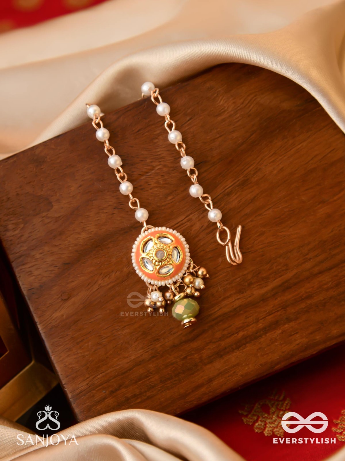 RAGTANIKA - COLORED COMPOSITION- HERITAGE STYLE KUNDAN MAANGTIKA WITH PEARLS AND BEADS