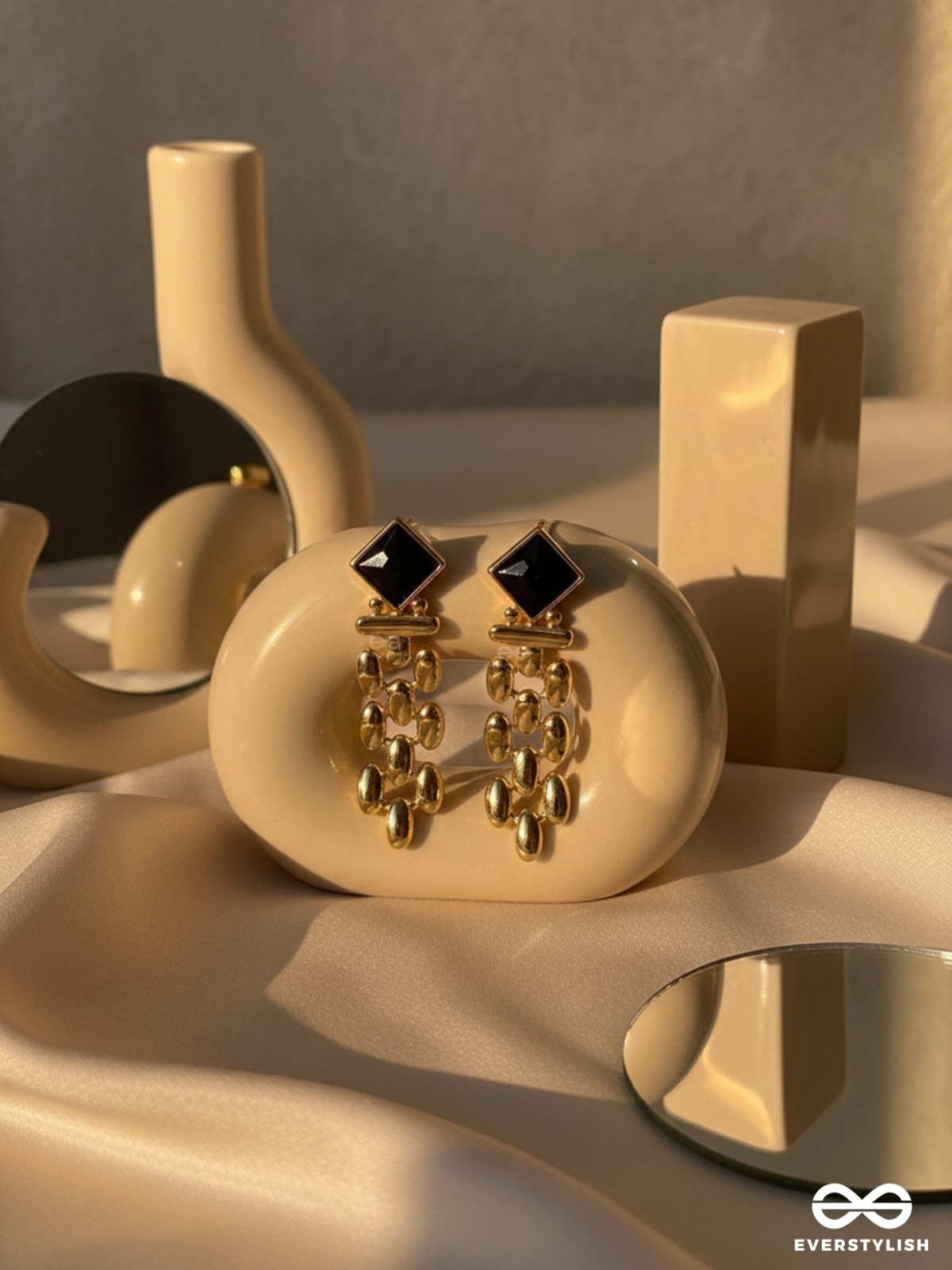 BLACK AURA-  BLACK AND GOLD STATEMENT EARRINGS