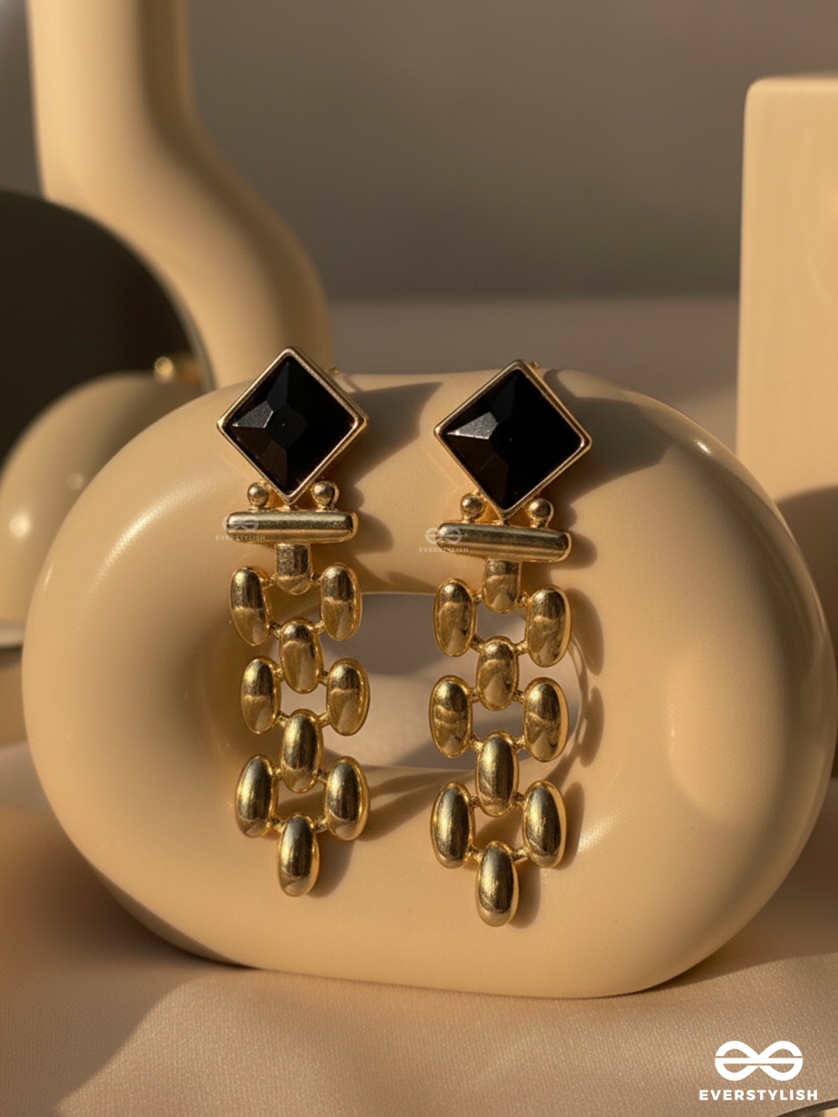 BLACK AURA-  BLACK AND GOLD STATEMENT EARRINGS