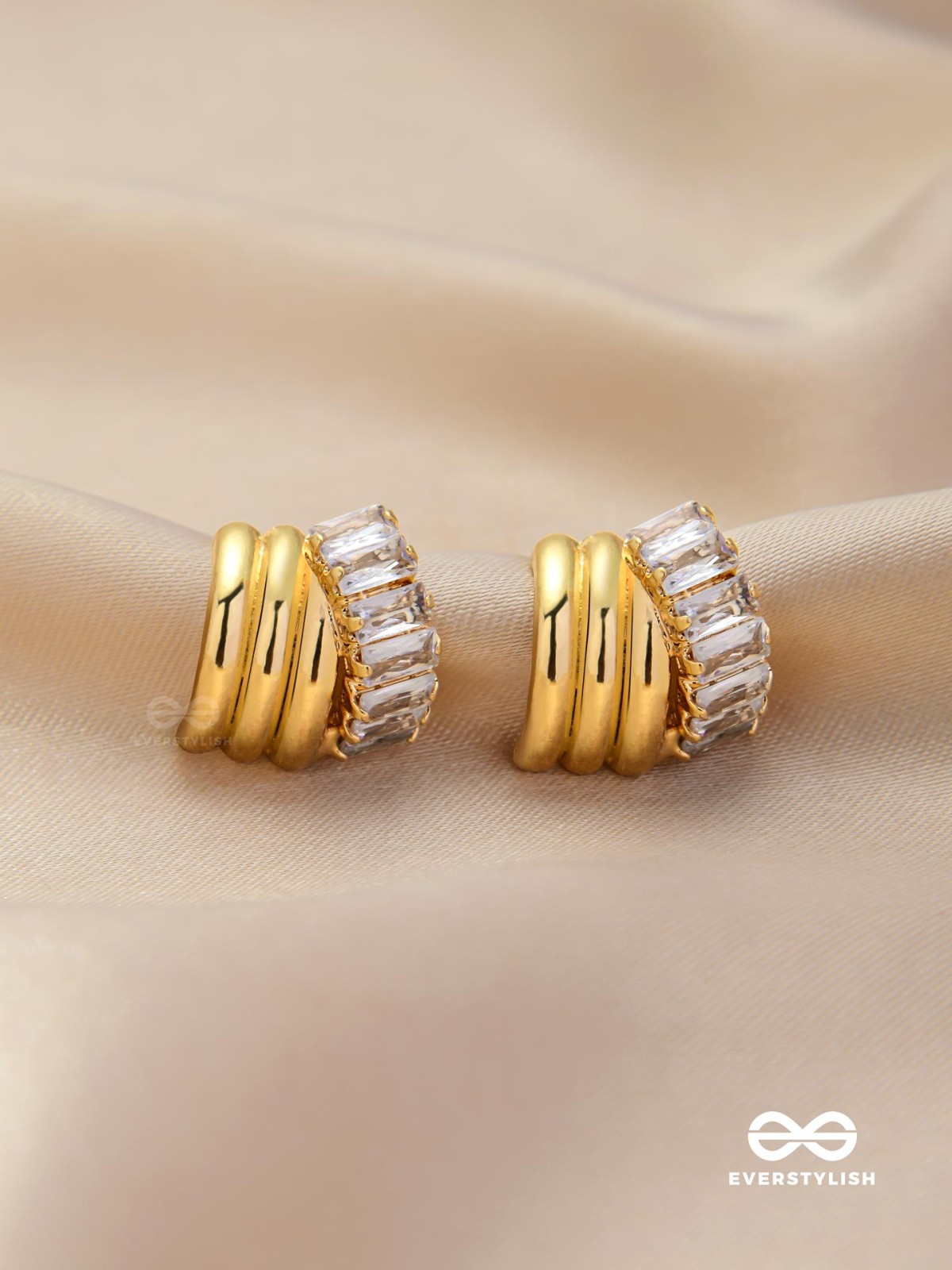 AURORA CREST- CHUNKY GOLD EARRINGS WITH CUBIC ZIRCONIA STONES