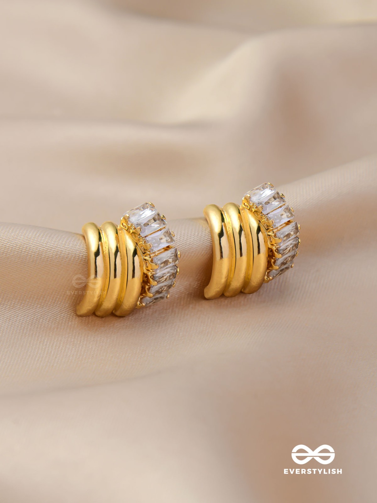 AURORA CREST- CHUNKY GOLD EARRINGS WITH CUBIC ZIRCONIA STONES