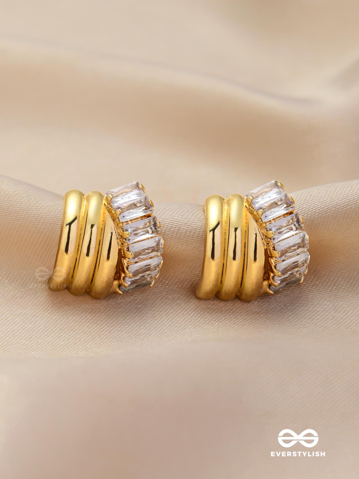 AURORA CREST- CHUNKY GOLD EARRINGS WITH CUBIC ZIRCONIA STONES