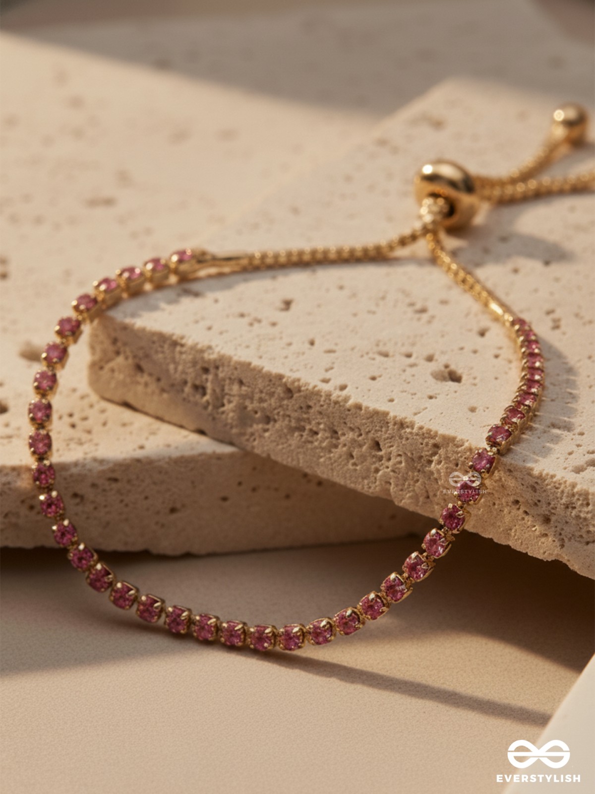 CHEERY LUSH - PINK GEM AND GOLD TENNIS BRACELET 