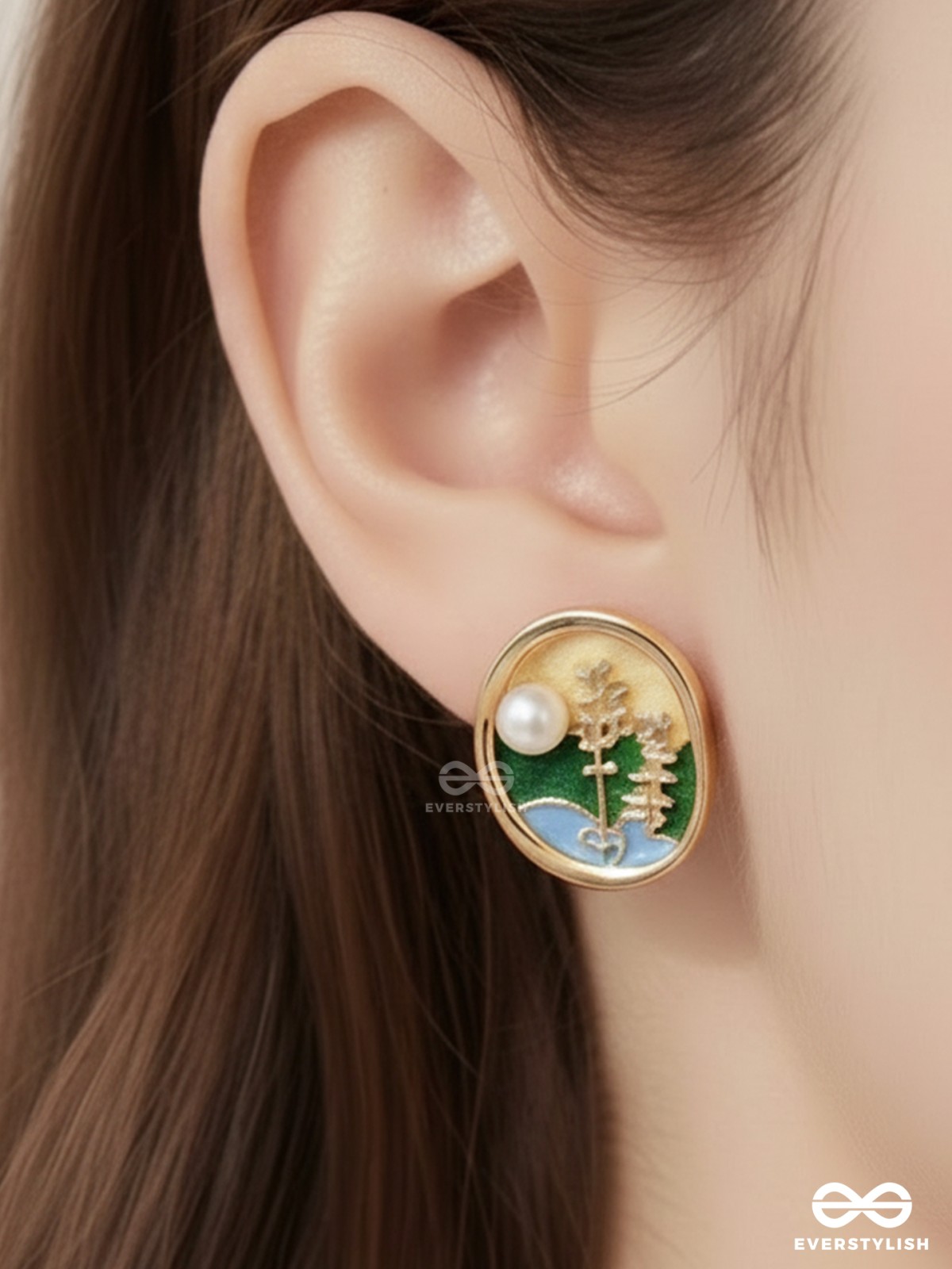 SUNLIT BLOOM-  ENAMEL EARRINGS WITH FLORAL MOTIF AND PEARLS