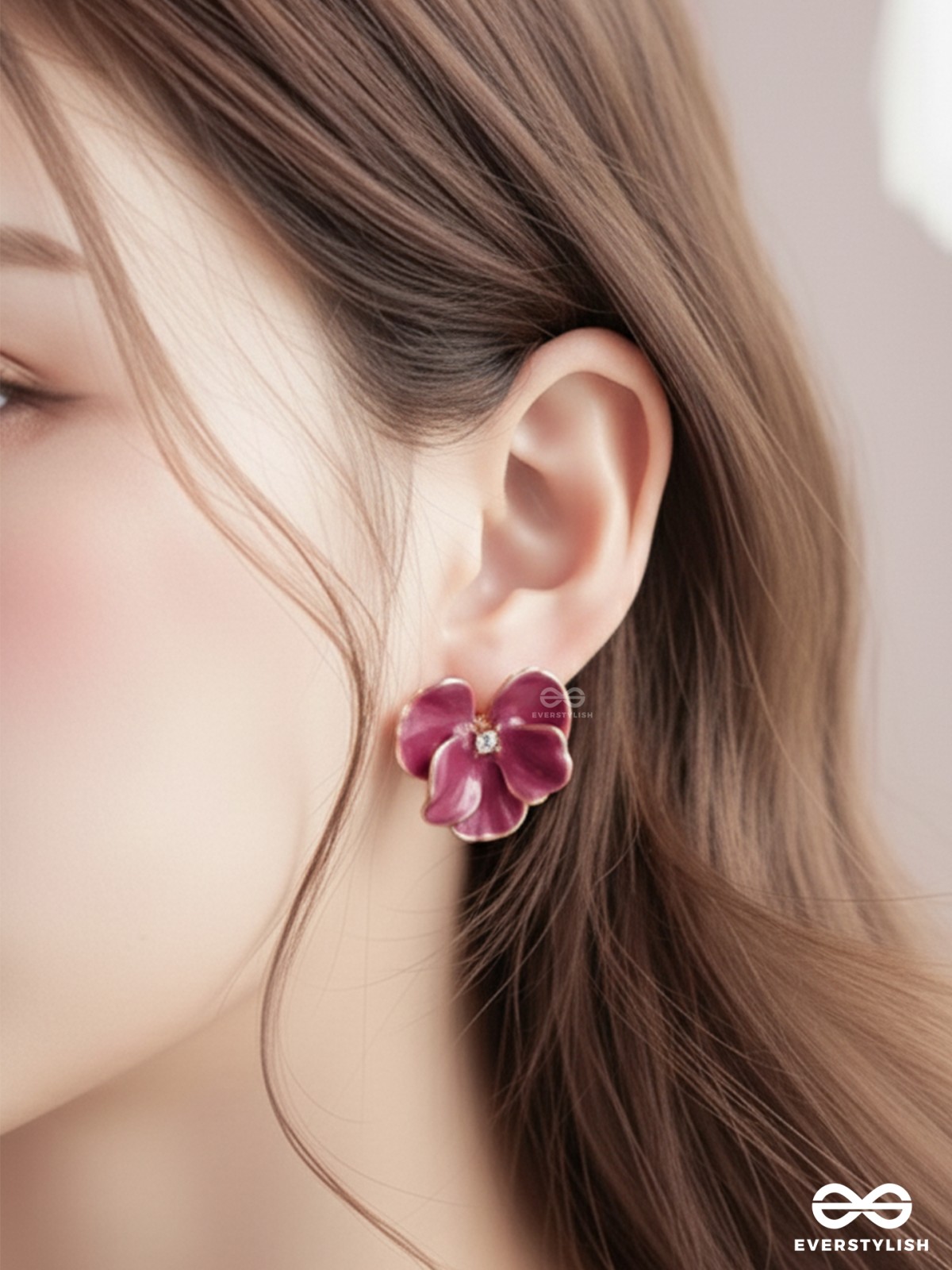 RUBY PETALS-  TEXTURED FLORAL STUDS 