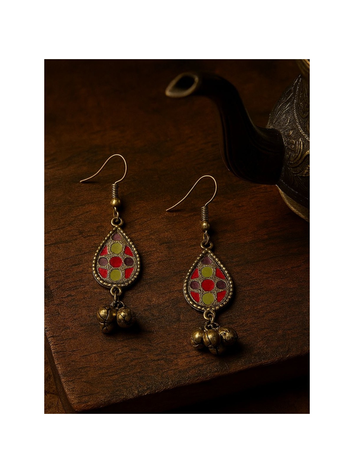 RANG CHARM- OXIDISED ENAMELLED TEARDROP EARRING