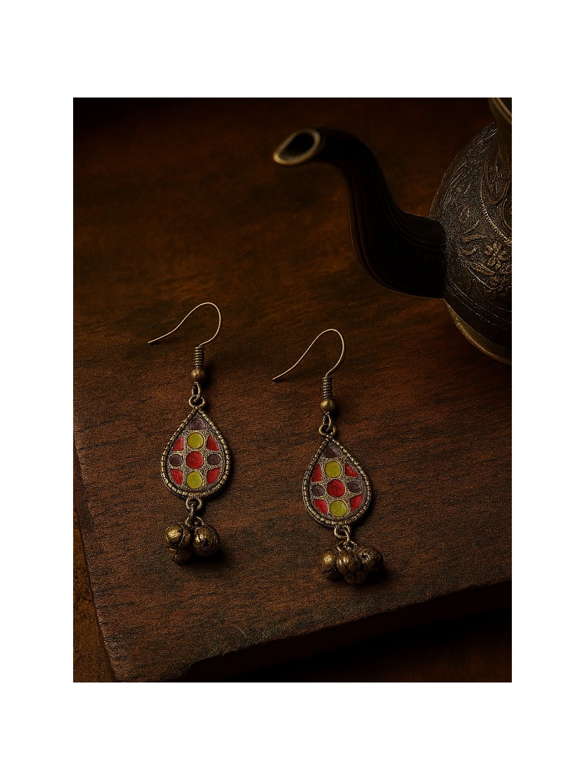 RANG CHARM- OXIDISED ENAMELLED TEARDROP EARRING