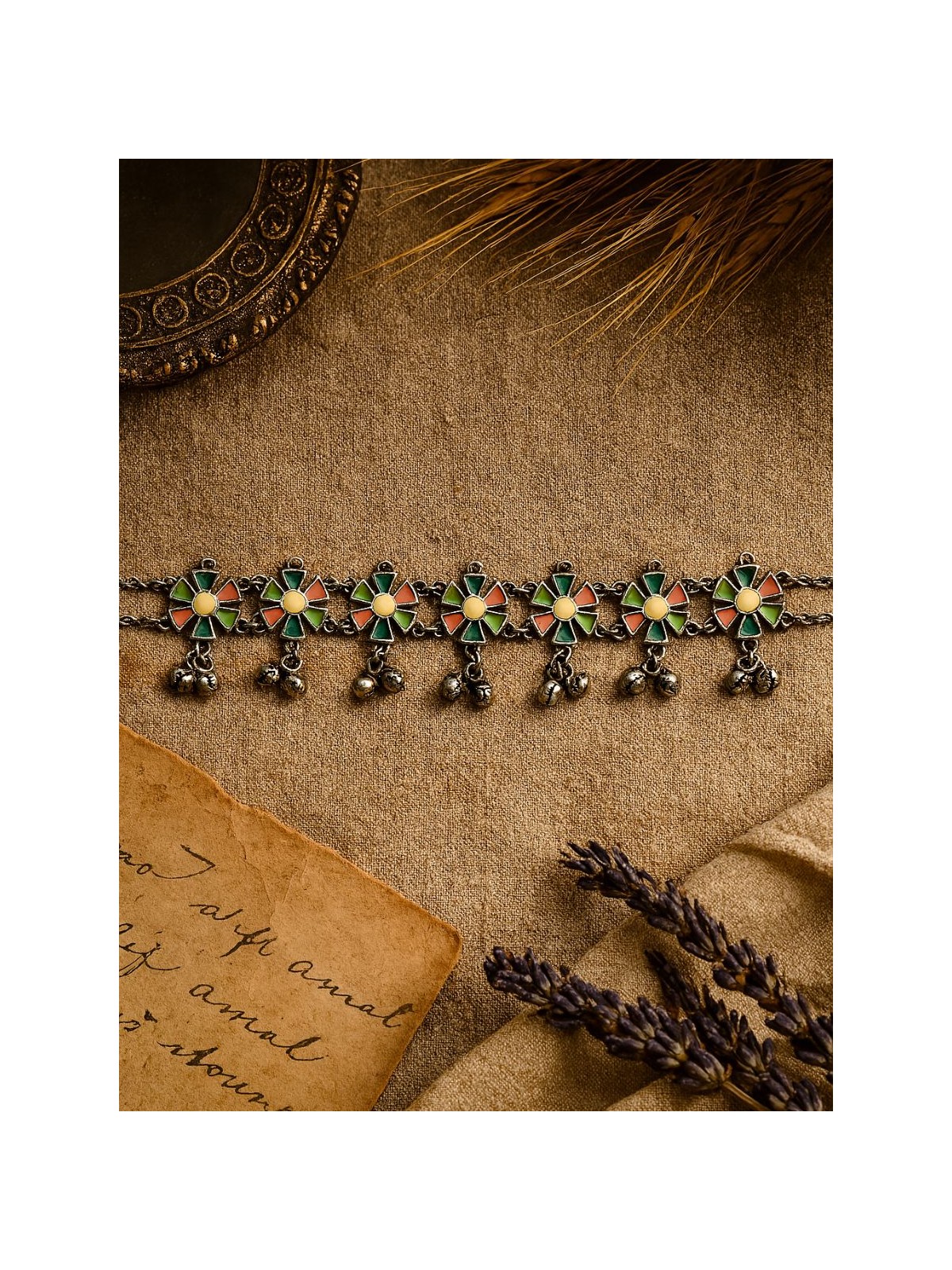 SPRING WHIM- OXIDISED FLORAL CHARM CHOKER