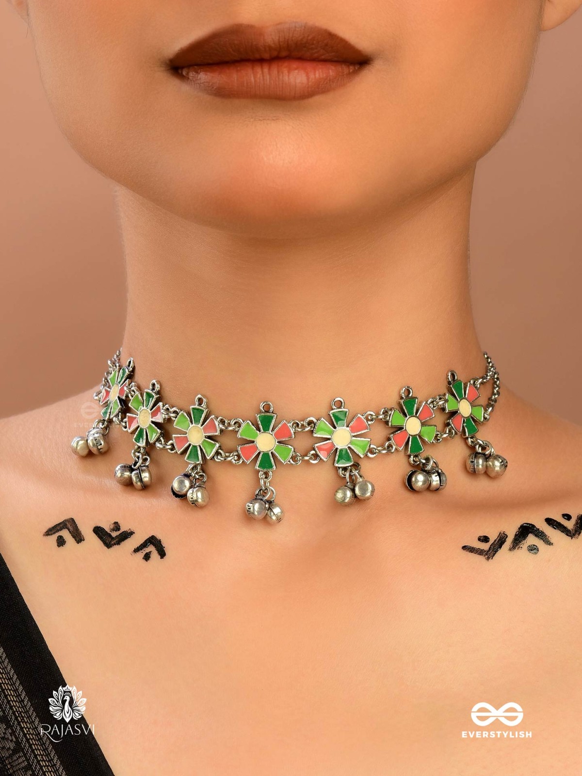 SPRING WHIM- OXIDISED FLORAL CHARM CHOKER