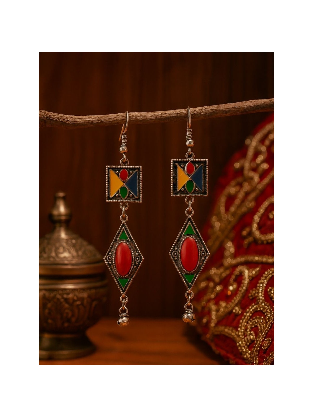 ARTFOLK - ENAMELLED TRIBAL OXIDISED EARRING
