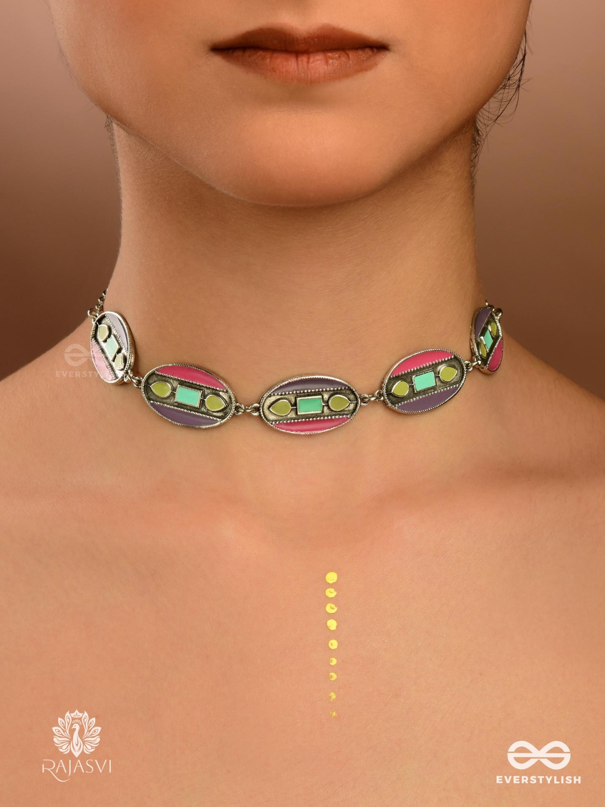 RETRO BEAT - FUNKY ENAMELLED VINTAGE OXIDISED CHOKER