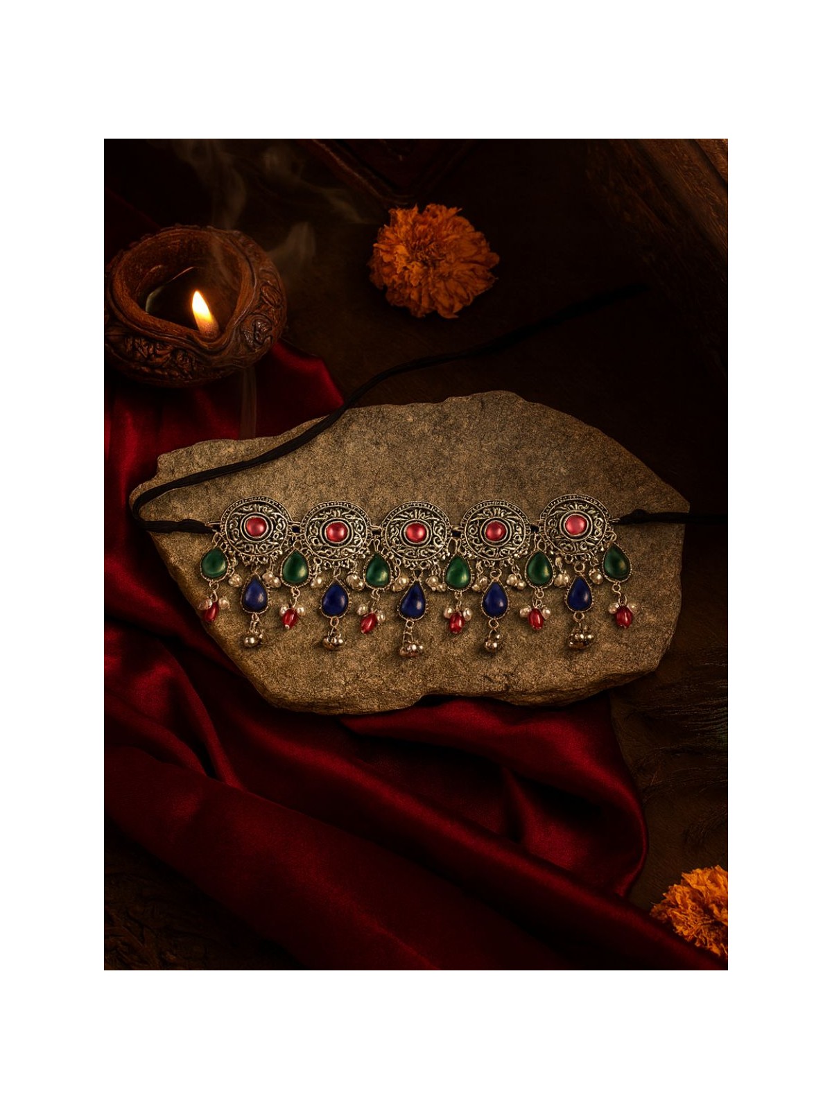 NAZAAKAT - DETAILED BEADED OXIDISED NECKLACE