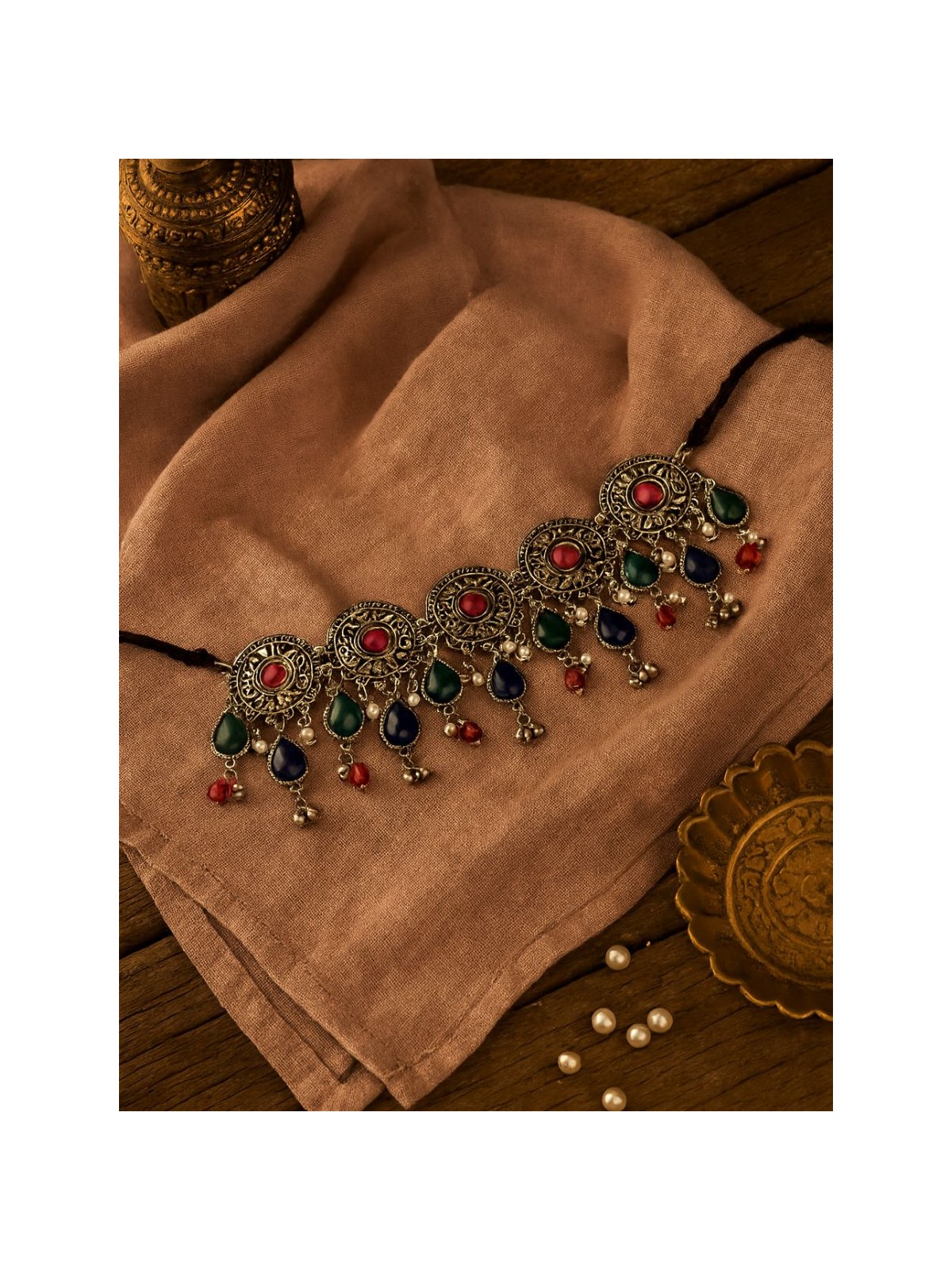 NAZAAKAT - DETAILED BEADED OXIDISED NECKLACE