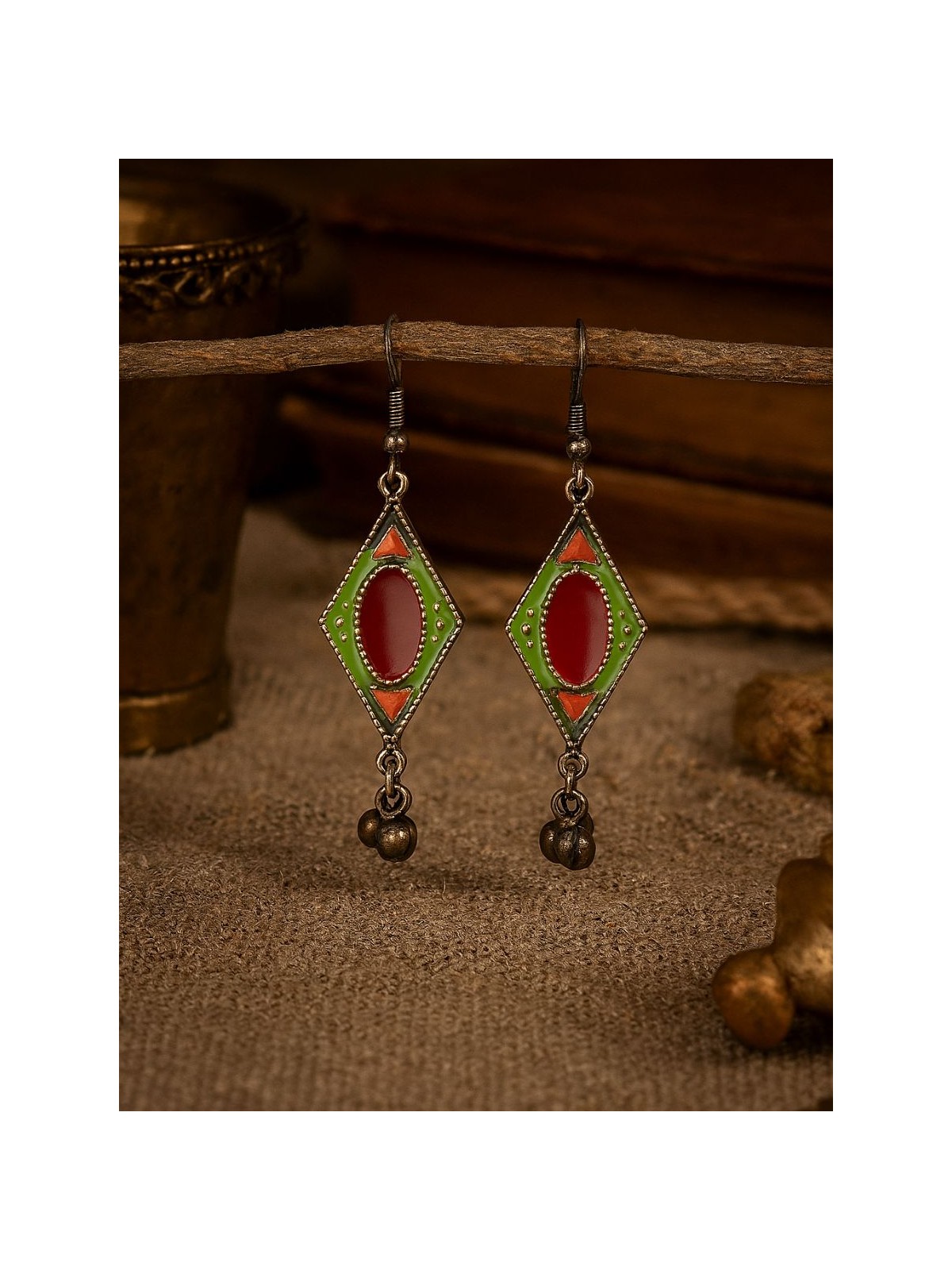 GEOMETRIC GRACE- DIAMOND-SHAPED OXIDISED EARRINGS