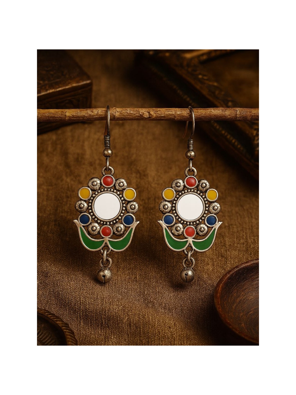 COIN CHARM - COIN-CENTERED OXIDISED FLORAL DROPS