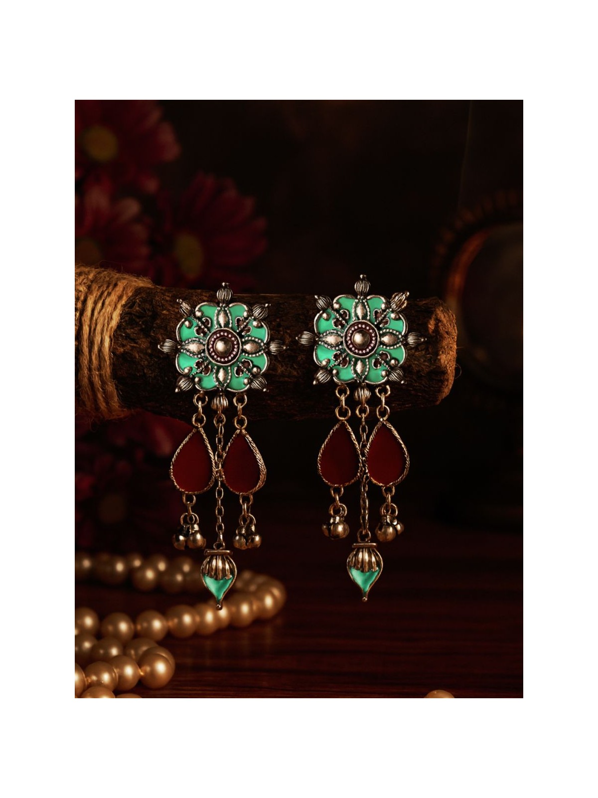 ROYAL NOMAD - ENAMELLED FLORAL OXIDISED EARRING