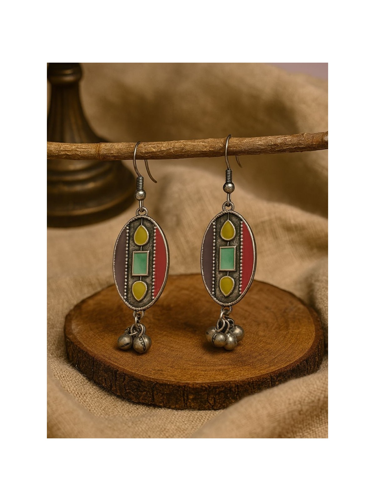  BAZAAR BEAT- OVAL ENAMELLED OXIDISED EARRINGS