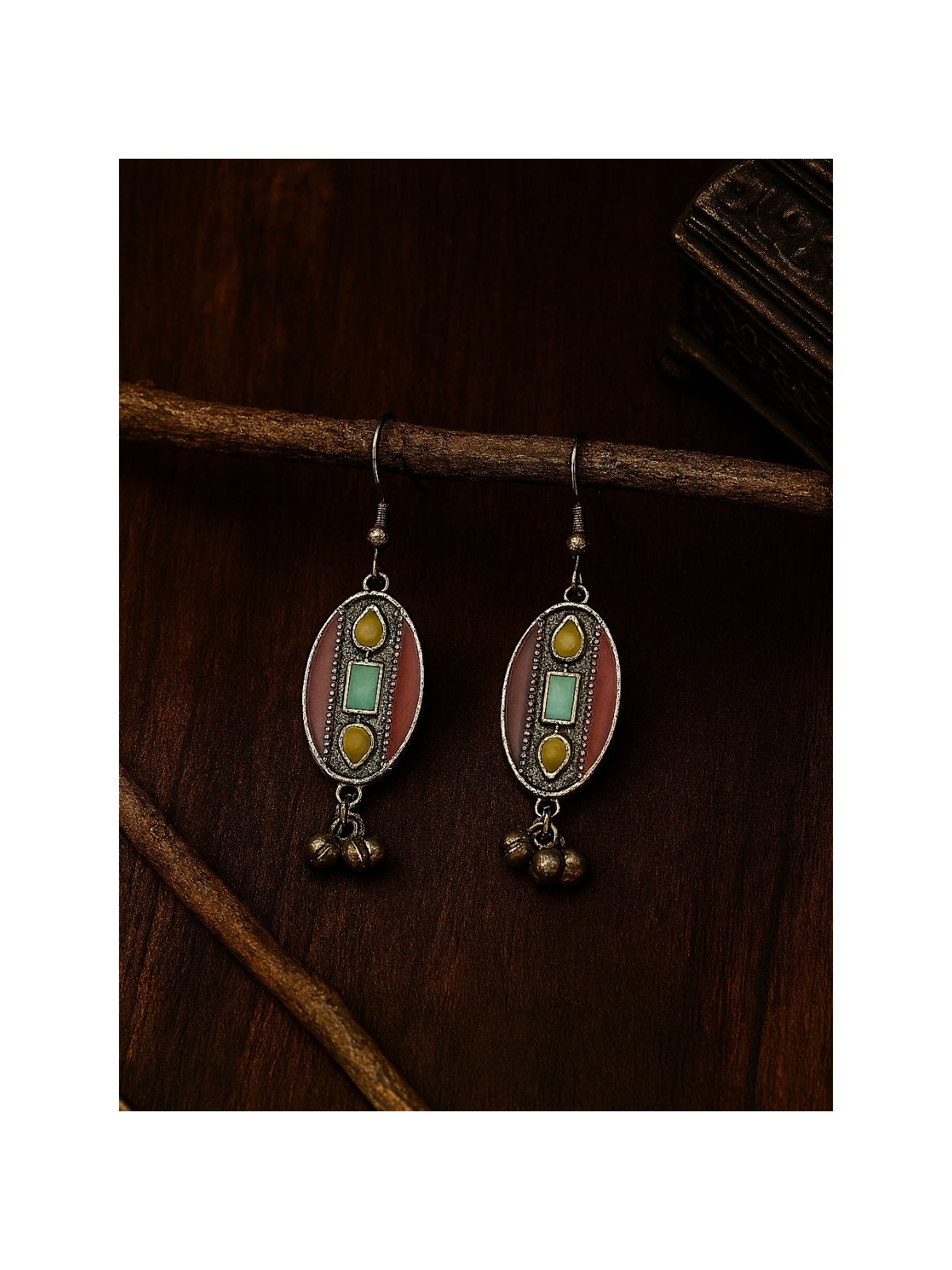  BAZAAR BEAT- OVAL ENAMELLED OXIDISED EARRINGS