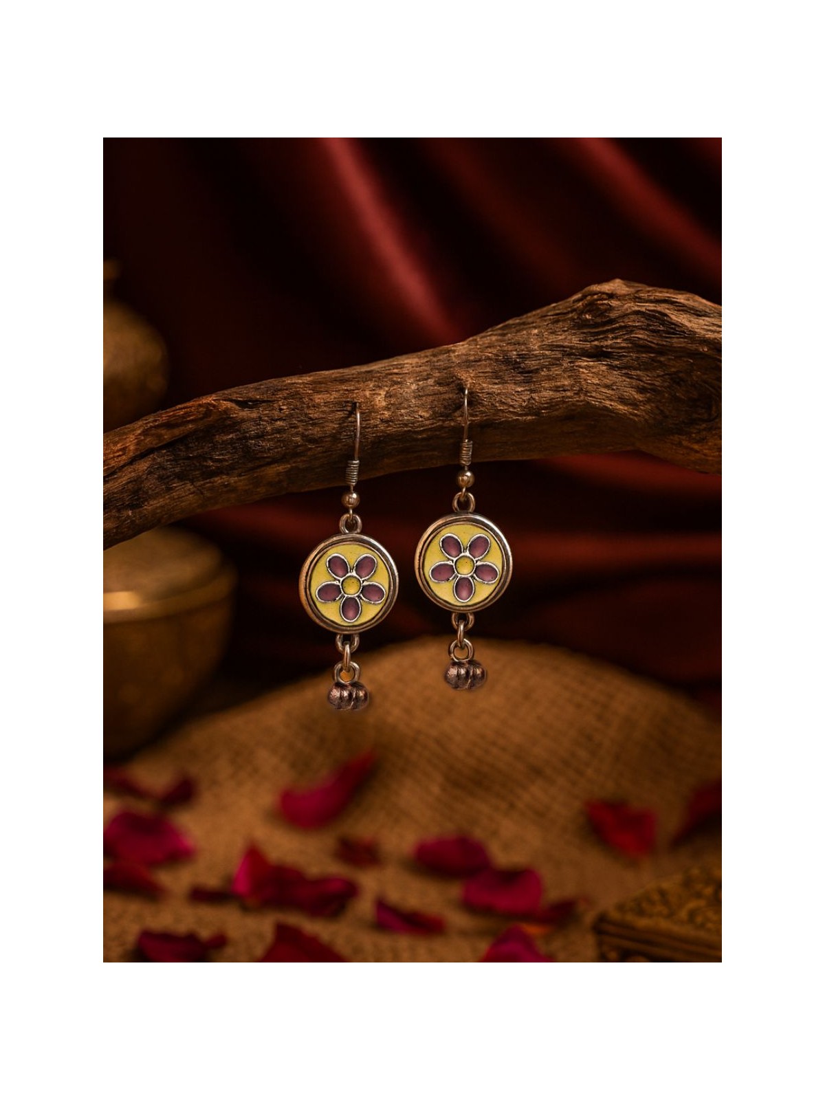 DAISY BELLS - ENAMELLED FLORAL OXIDISED EARRING